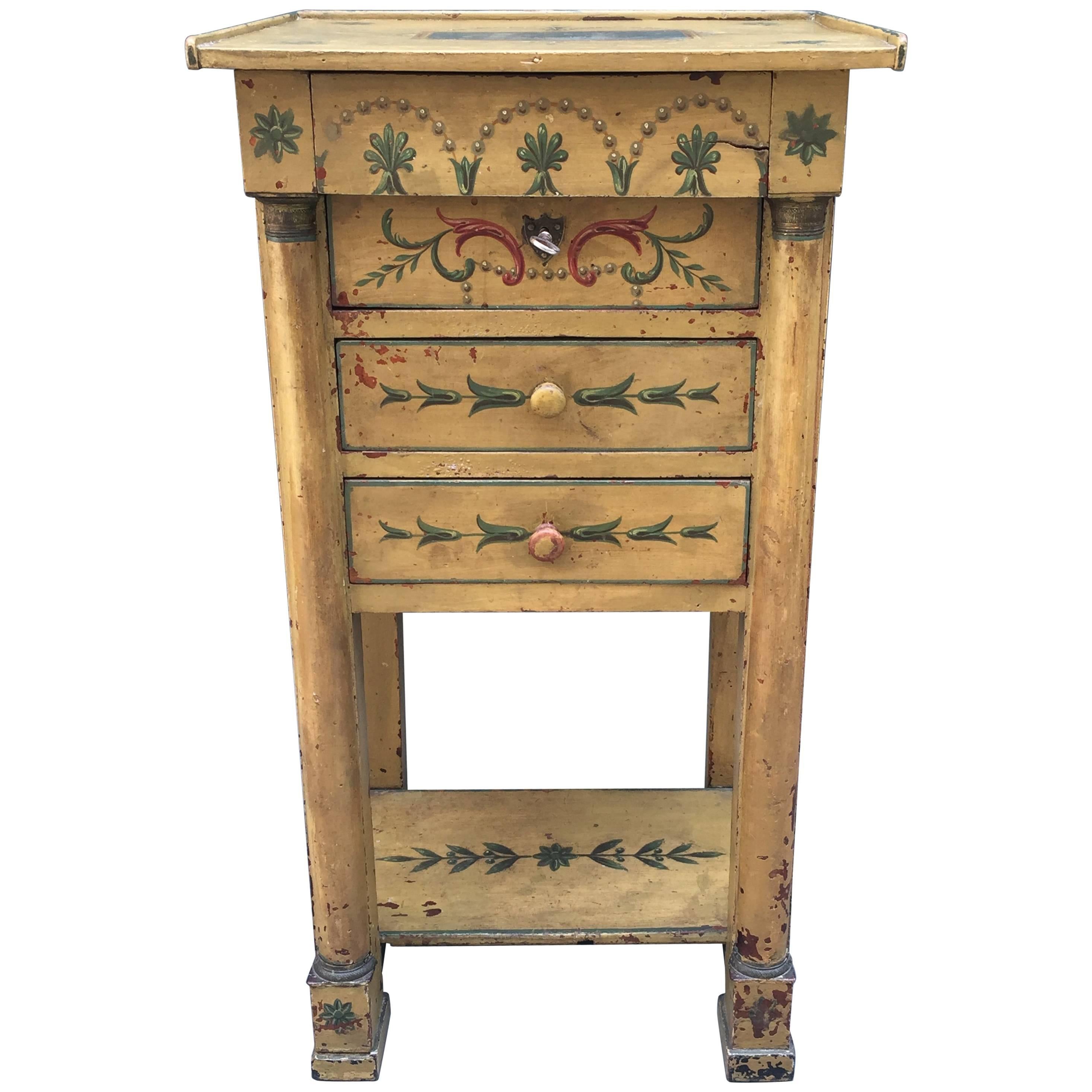19th Century Austrian Side Table with Three-Drawers and Paintings of Angels