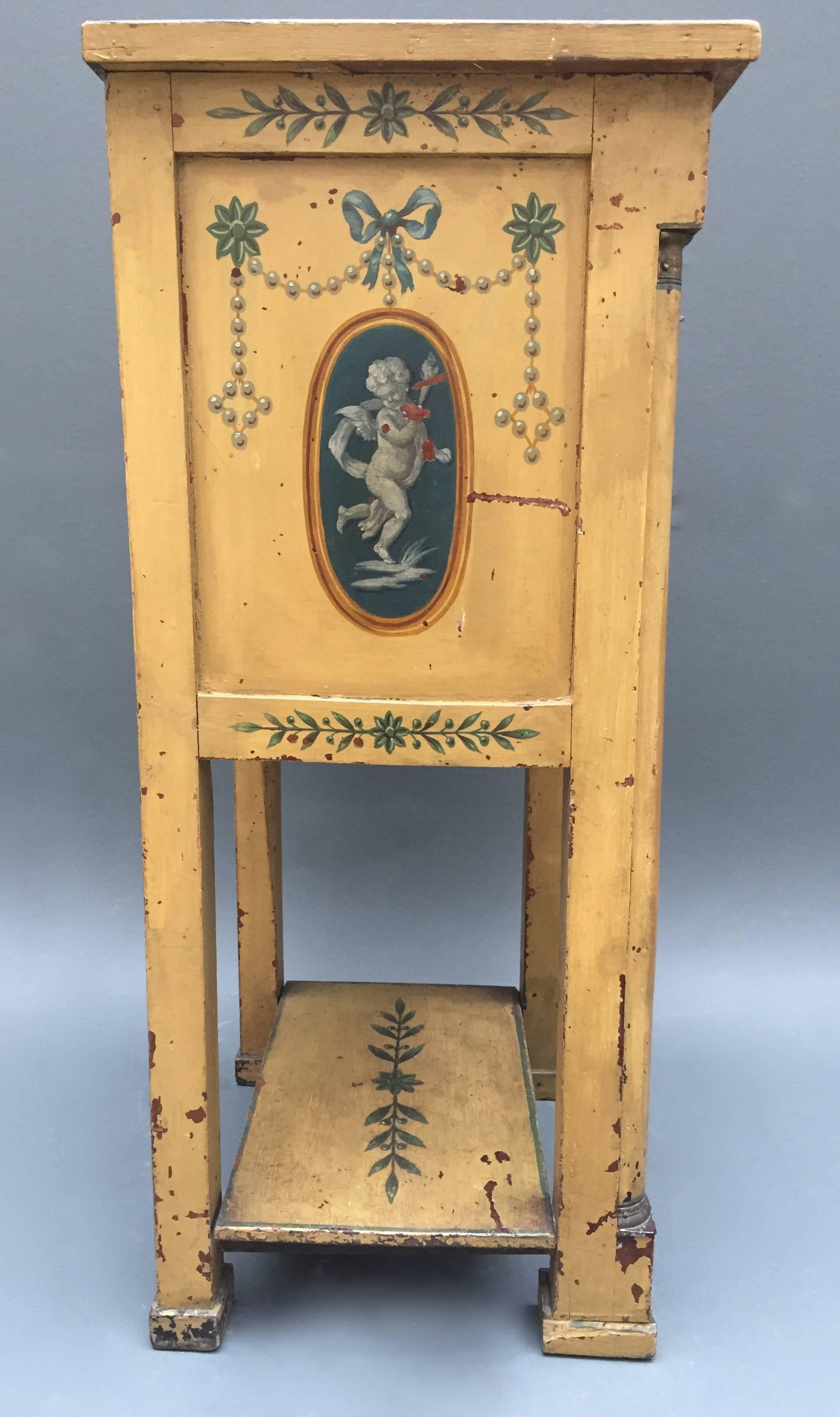 Empire 19th Century Austrian Side Table with Three-Drawers and Paintings of Angels