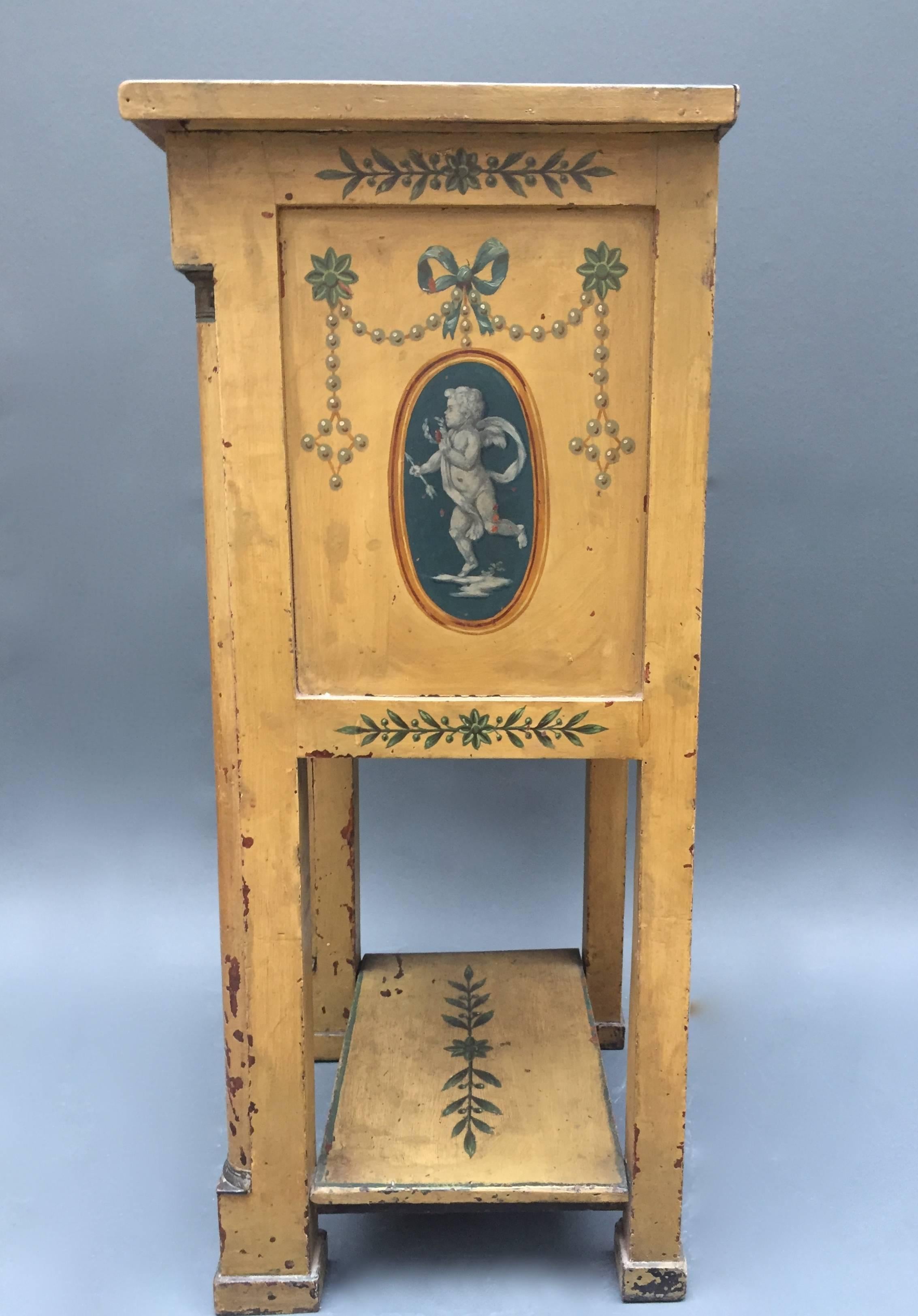 19th Century Austrian Side Table with Three-Drawers and Paintings of Angels In Good Condition In Antwerp, BE