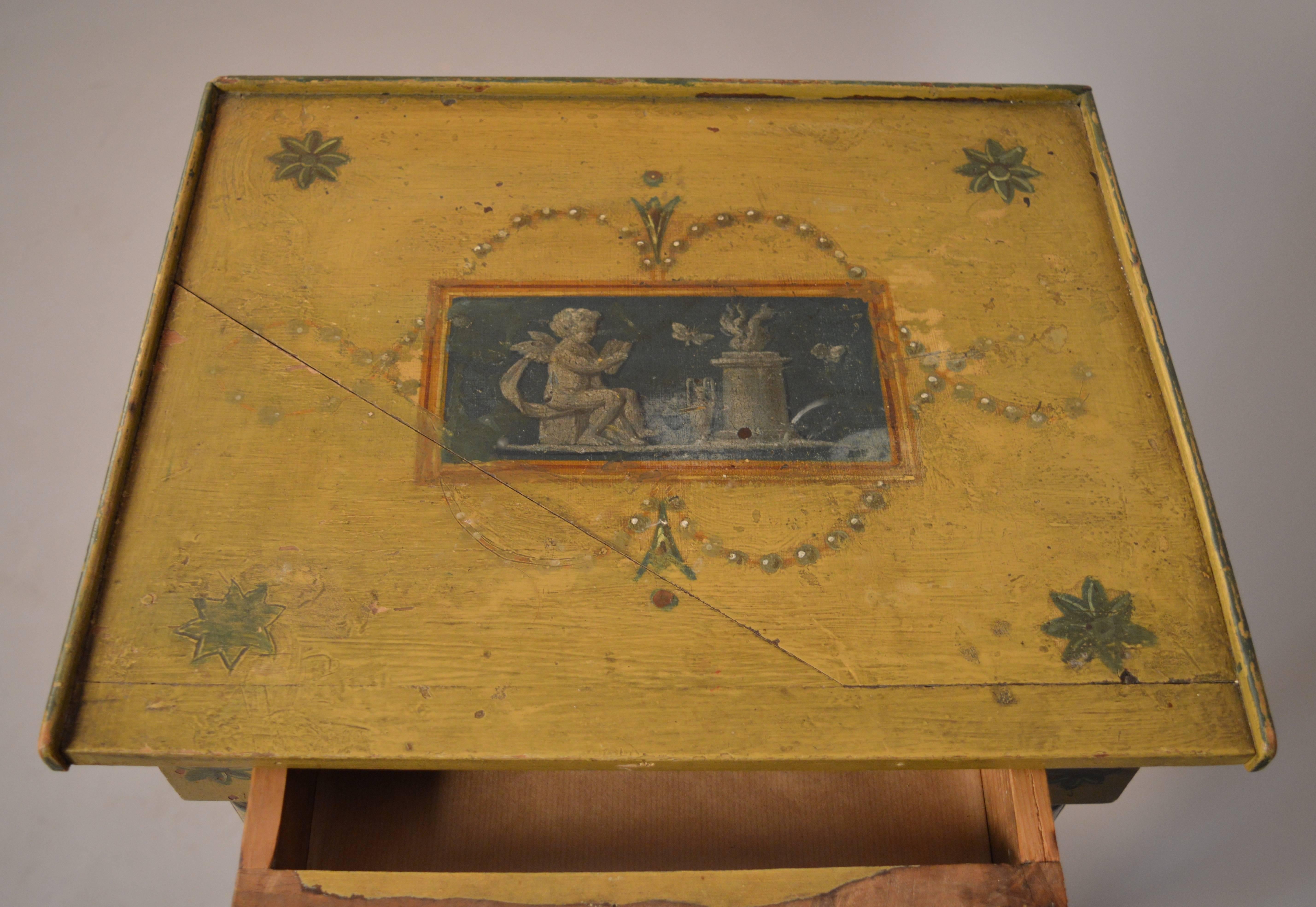 19th Century Austrian Side Table with Three-Drawers and Paintings of Angels (19. Jahrhundert)