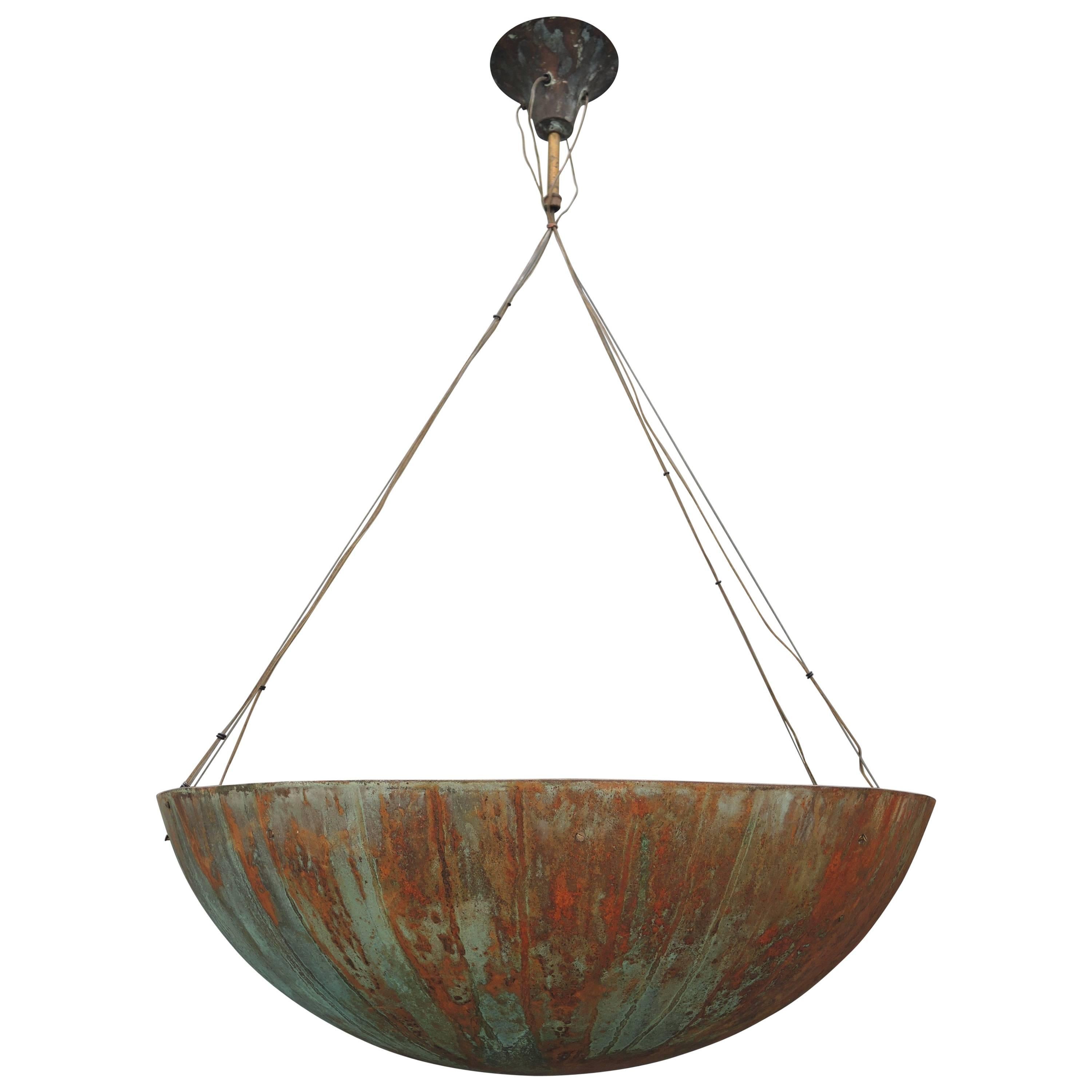 Vintage Belgian Patinated Metal Pendent Chandelier by Bruno Van Roey