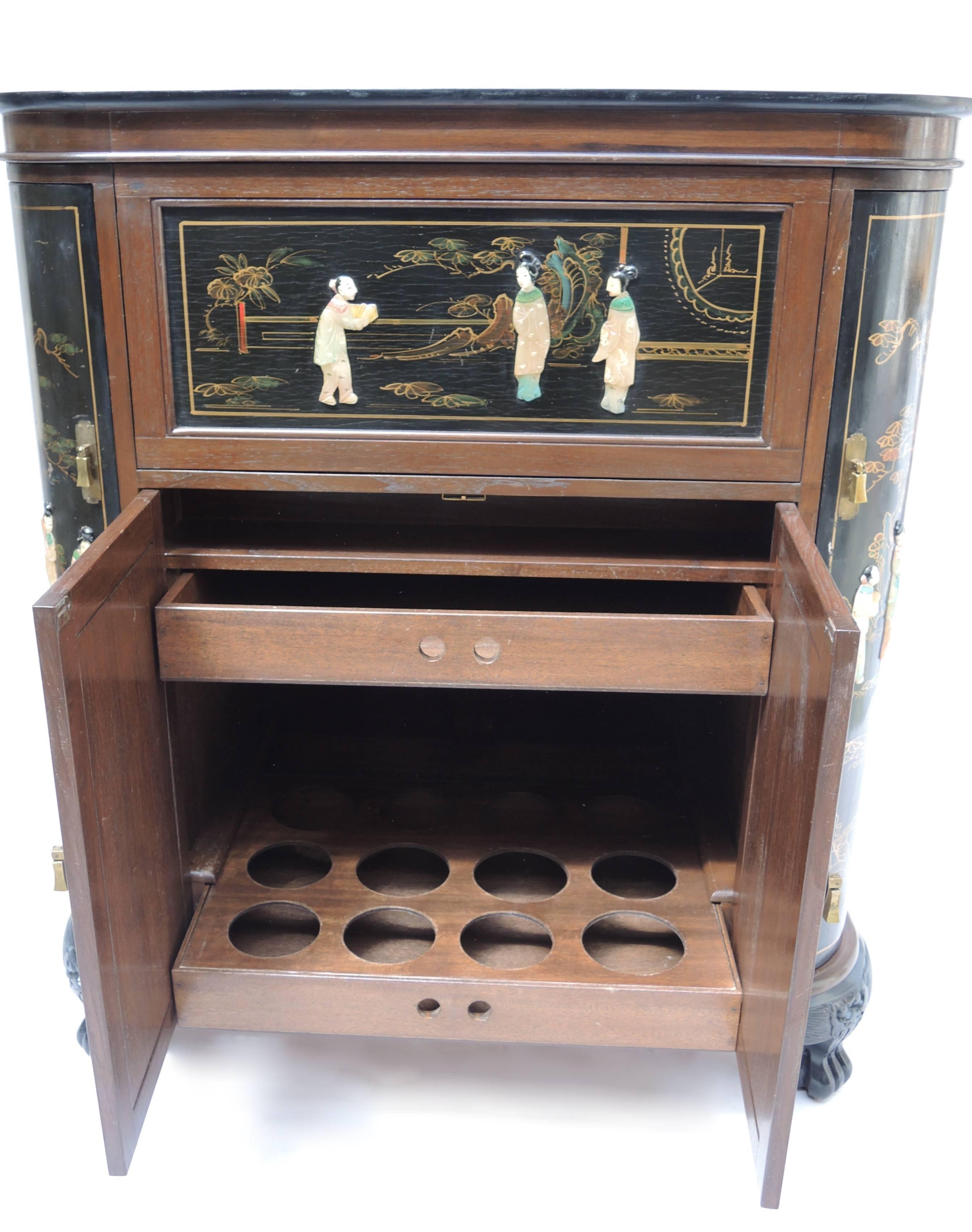 Hong Kong Midcentury Chinoiserie Decorated Bar- Buffet Cabinet For Sale