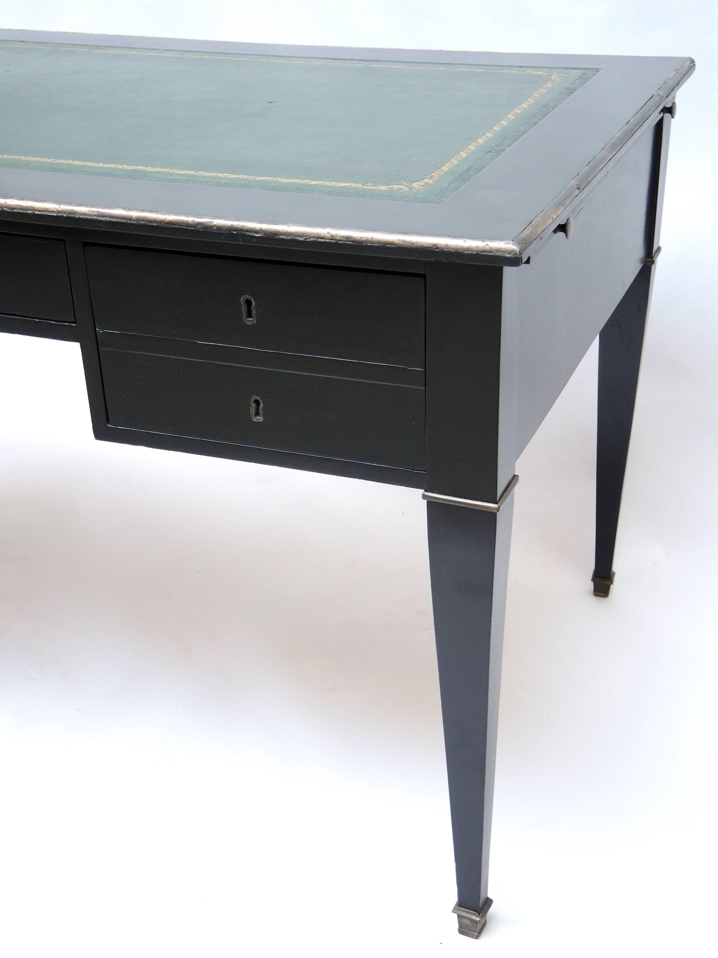 Black Ebonized French Empire Desk with Green Leather Writing Surface For Sale 1