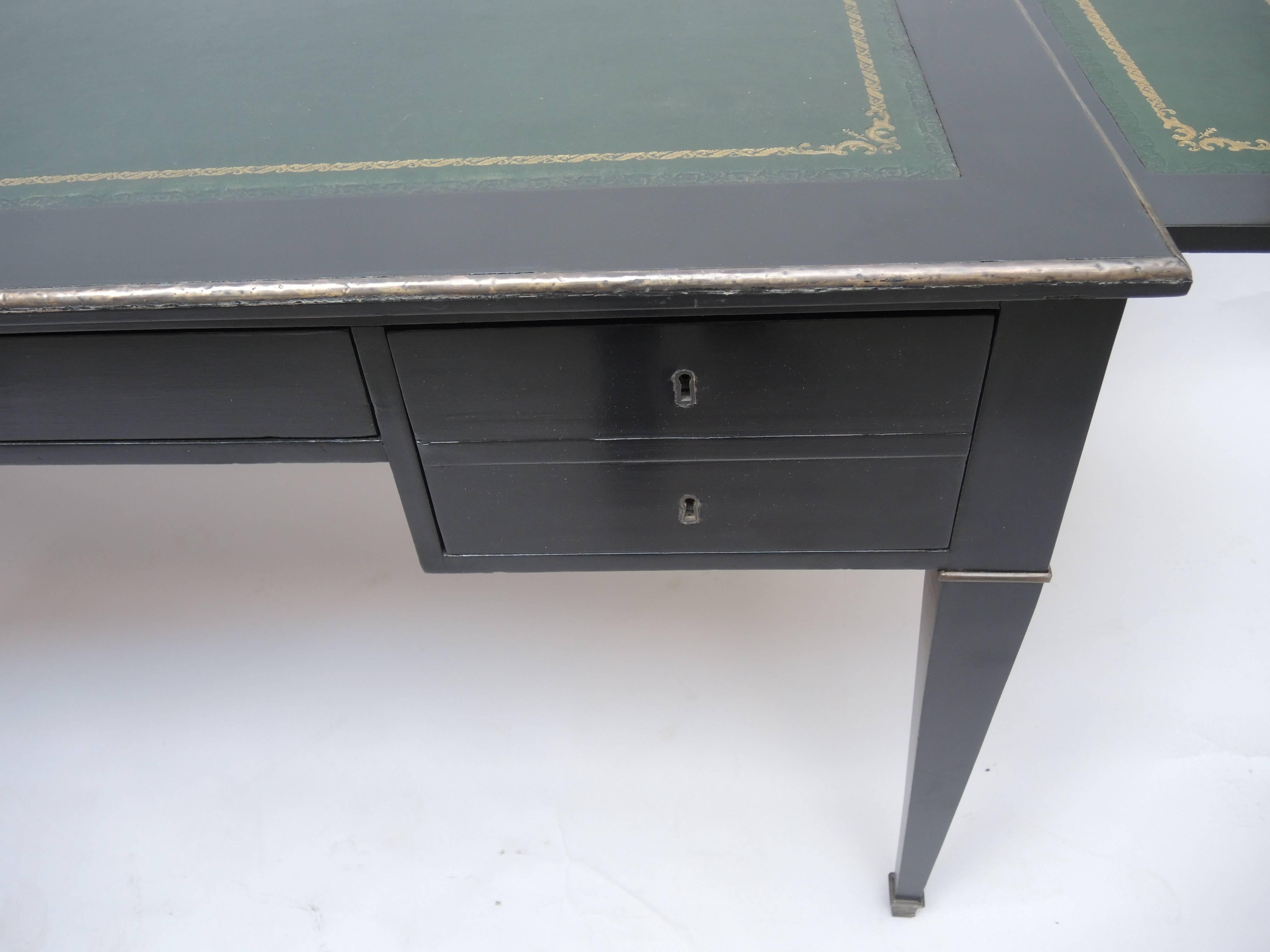 Black Ebonized French Empire Desk with Green Leather Writing Surface For Sale 2