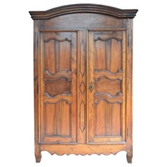 Antique Period Louis XV French Wild Cherry Armoire, circa 1790