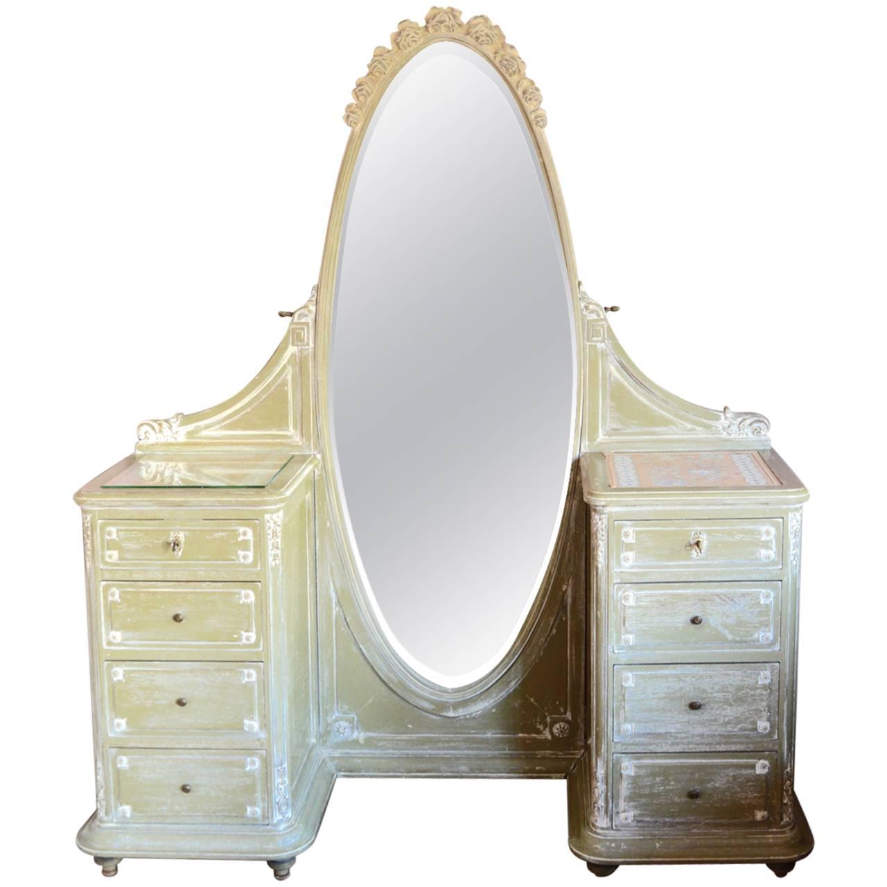 French Louis XVI Style Painted Vanity Dressing Table, circa 1900 For Sale