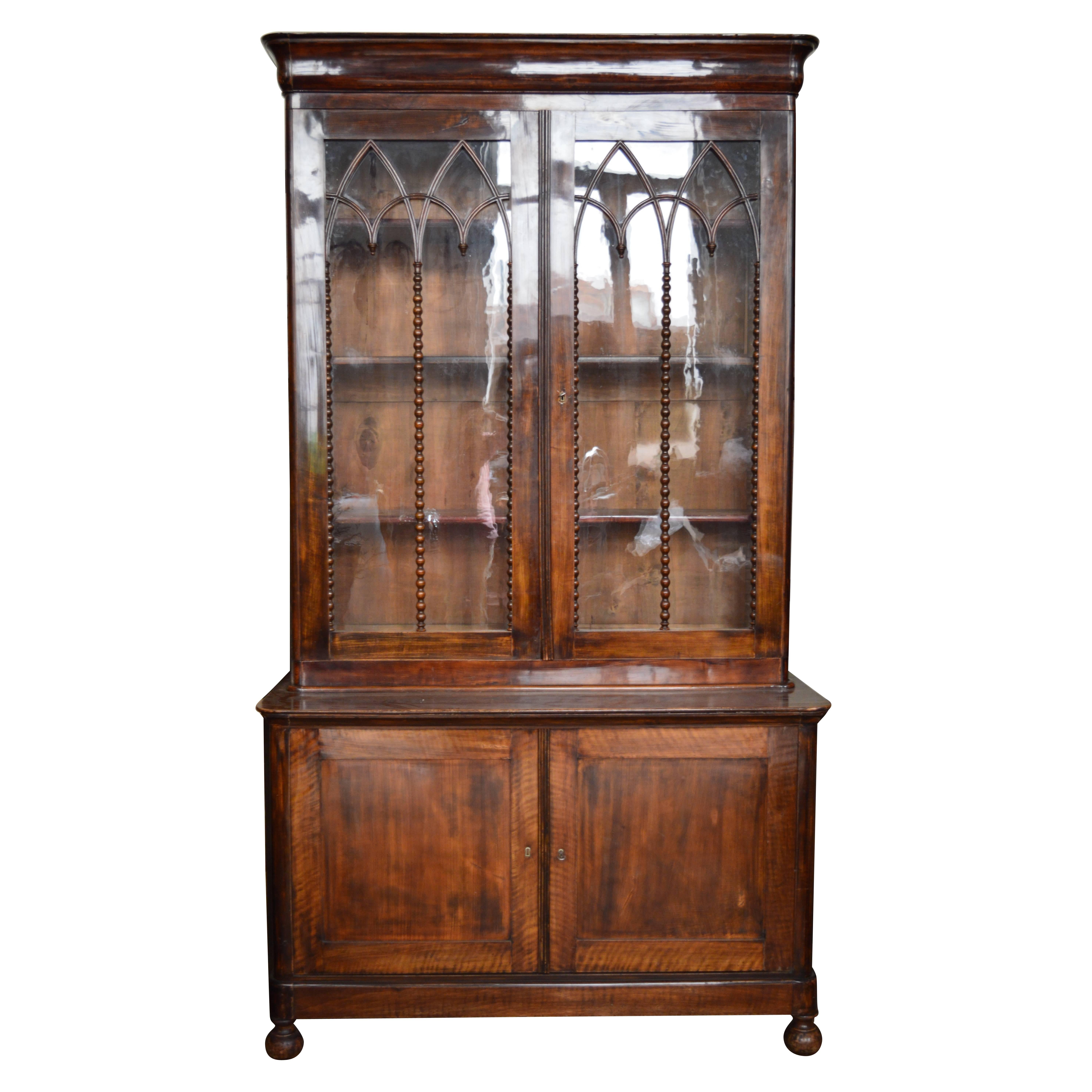 19th Century French Gothic Louis Philippe Mahogany Bookcase