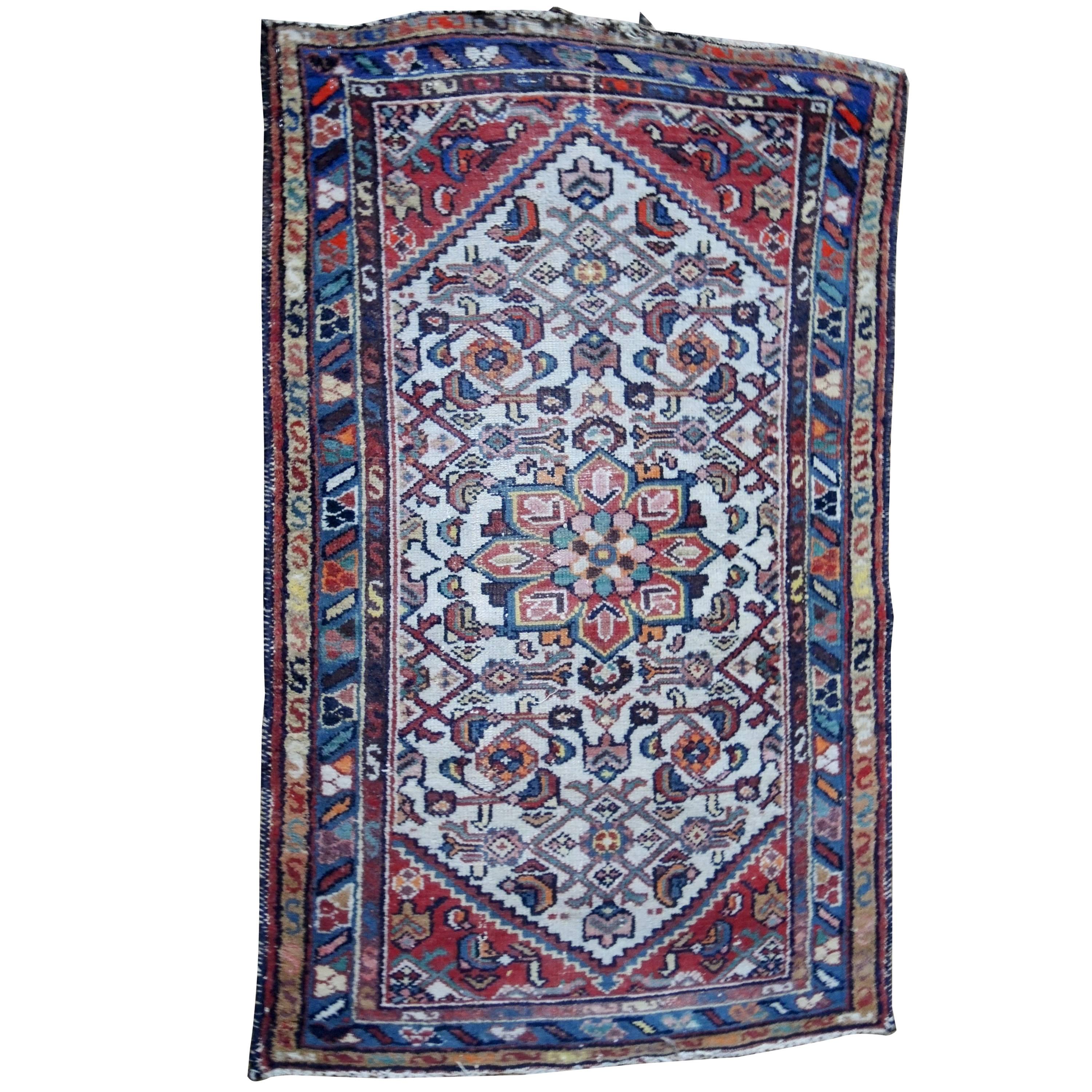 Small Semi-Antique Persian Carpet Mat For Sale