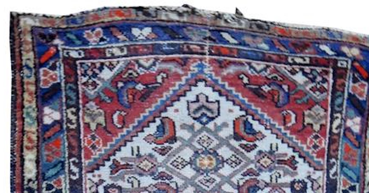 Hand-Knotted Small Semi-Antique Persian Carpet Mat For Sale