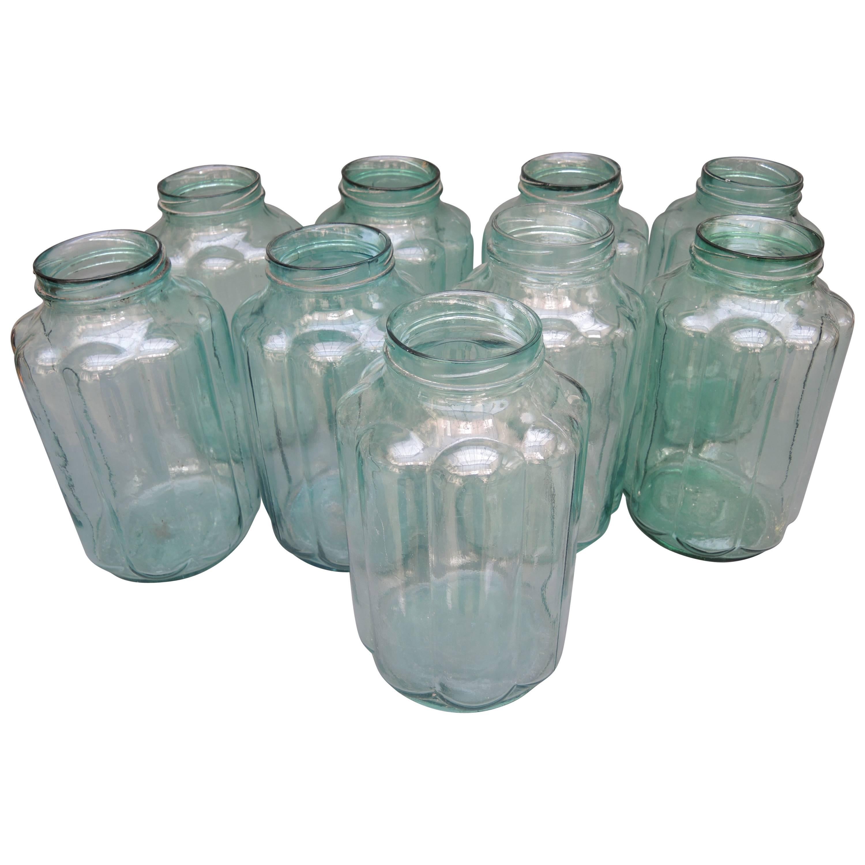 Vintage Spanish Green Glass Melon Shaped Jars In Good Condition For Sale In Antwerp, BE
