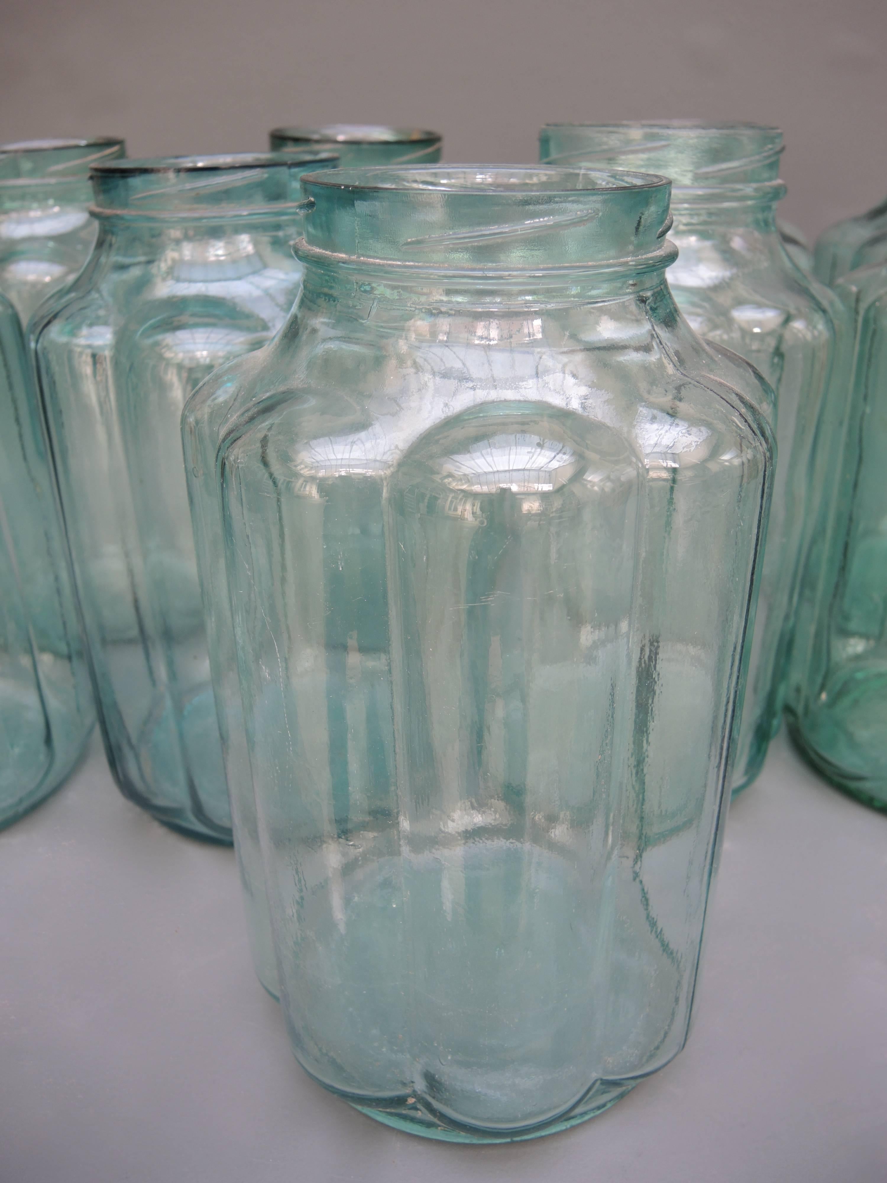20th Century Vintage Spanish Green Glass Melon Shaped Jars For Sale