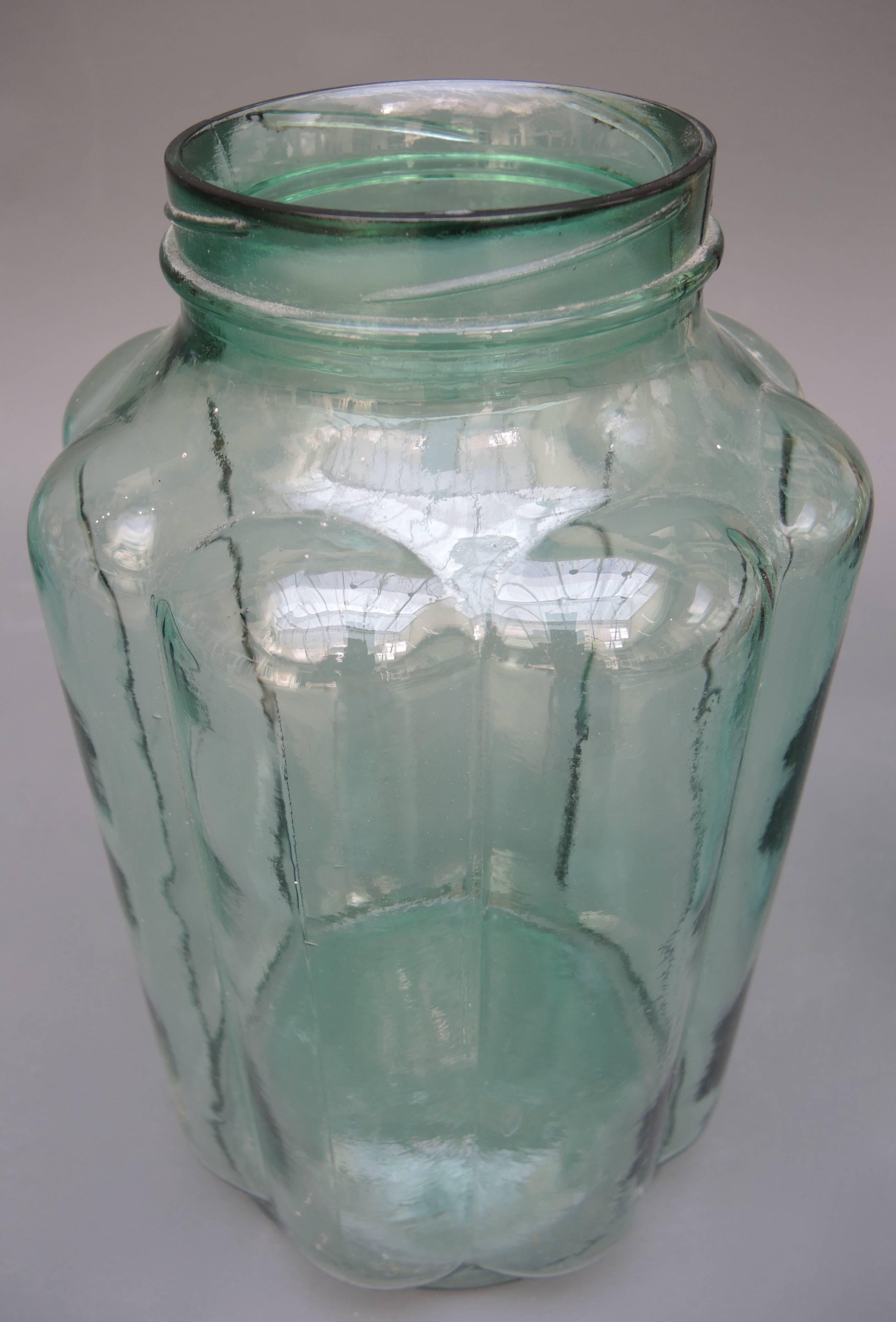 Vintage Spanish Green Glass Melon Shaped Jars For Sale 1