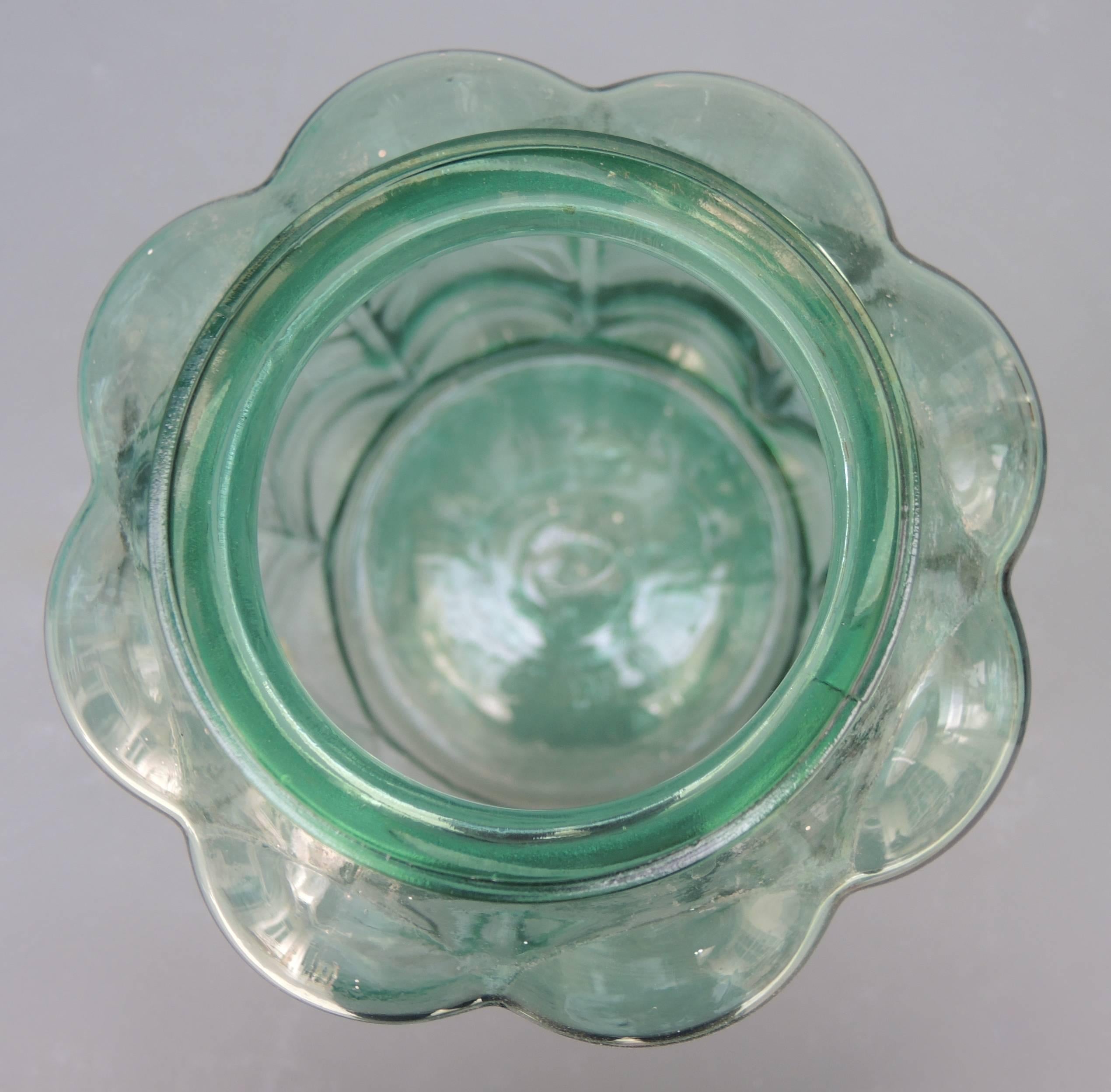 Vintage Spanish Green Glass Melon Shaped Jars For Sale 3