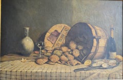 Large 19th Century French Still Life Painting Showing Oysters and Champagne