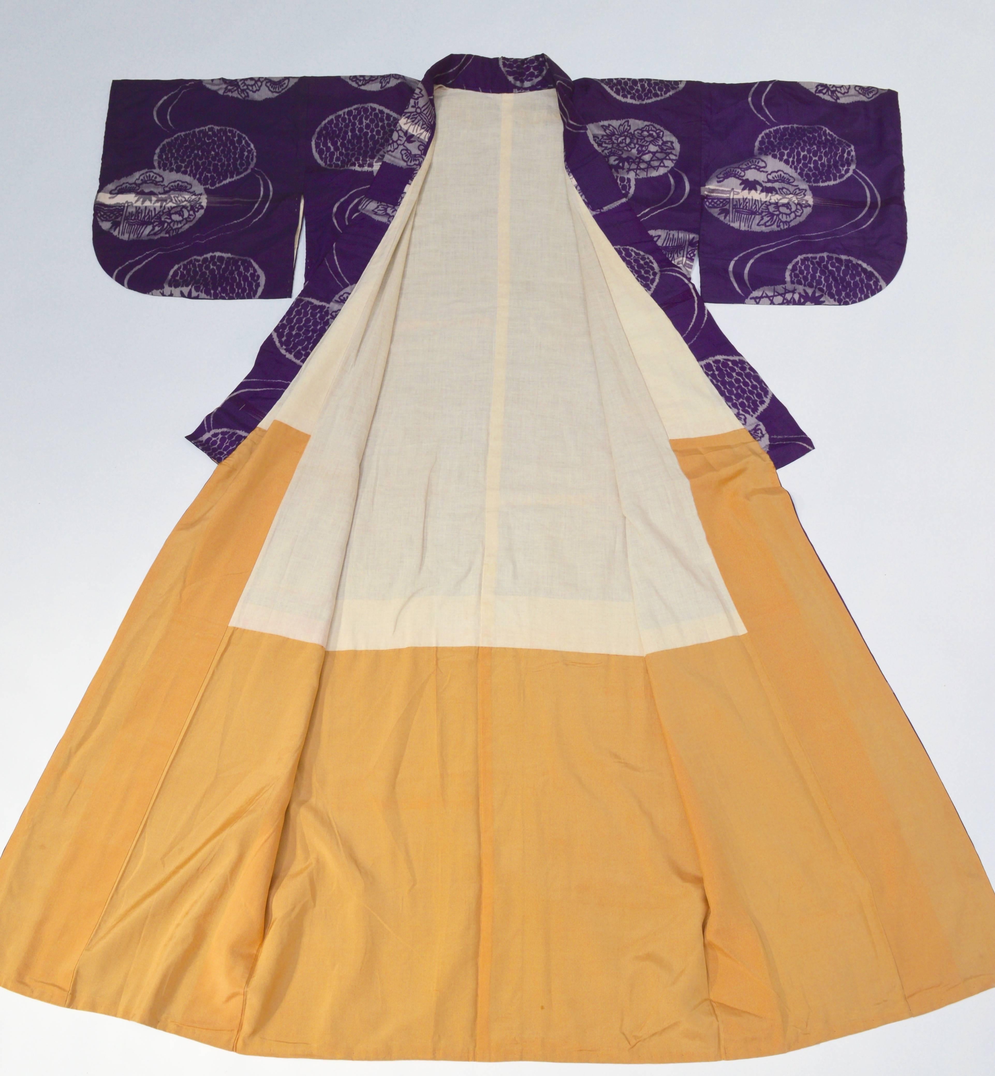 Meiji Japanese Meisen Woven Silk Kimono, circa 1900