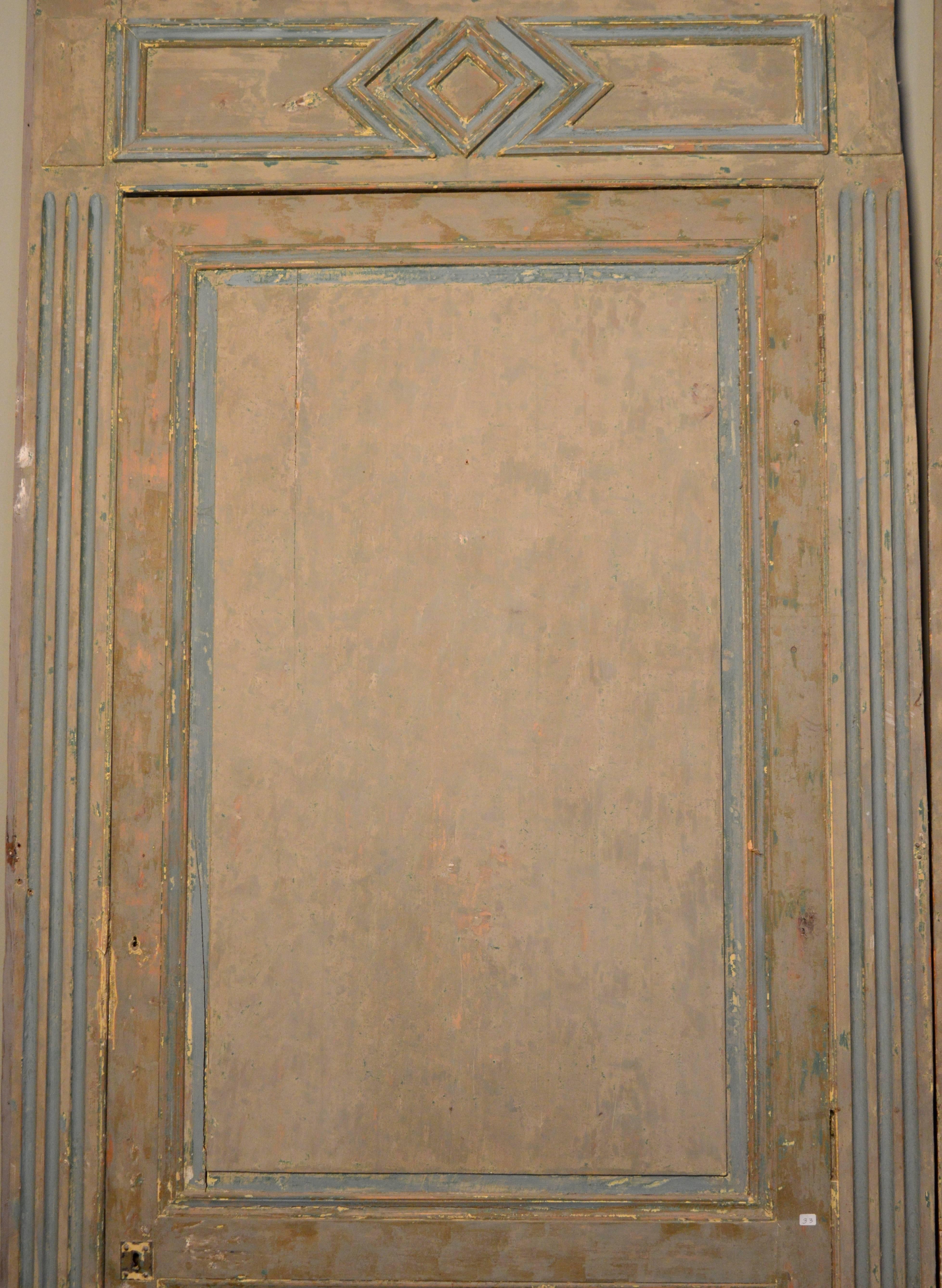 19th Century French Blue and White Painted Paneling With Two Doors For Sale 1