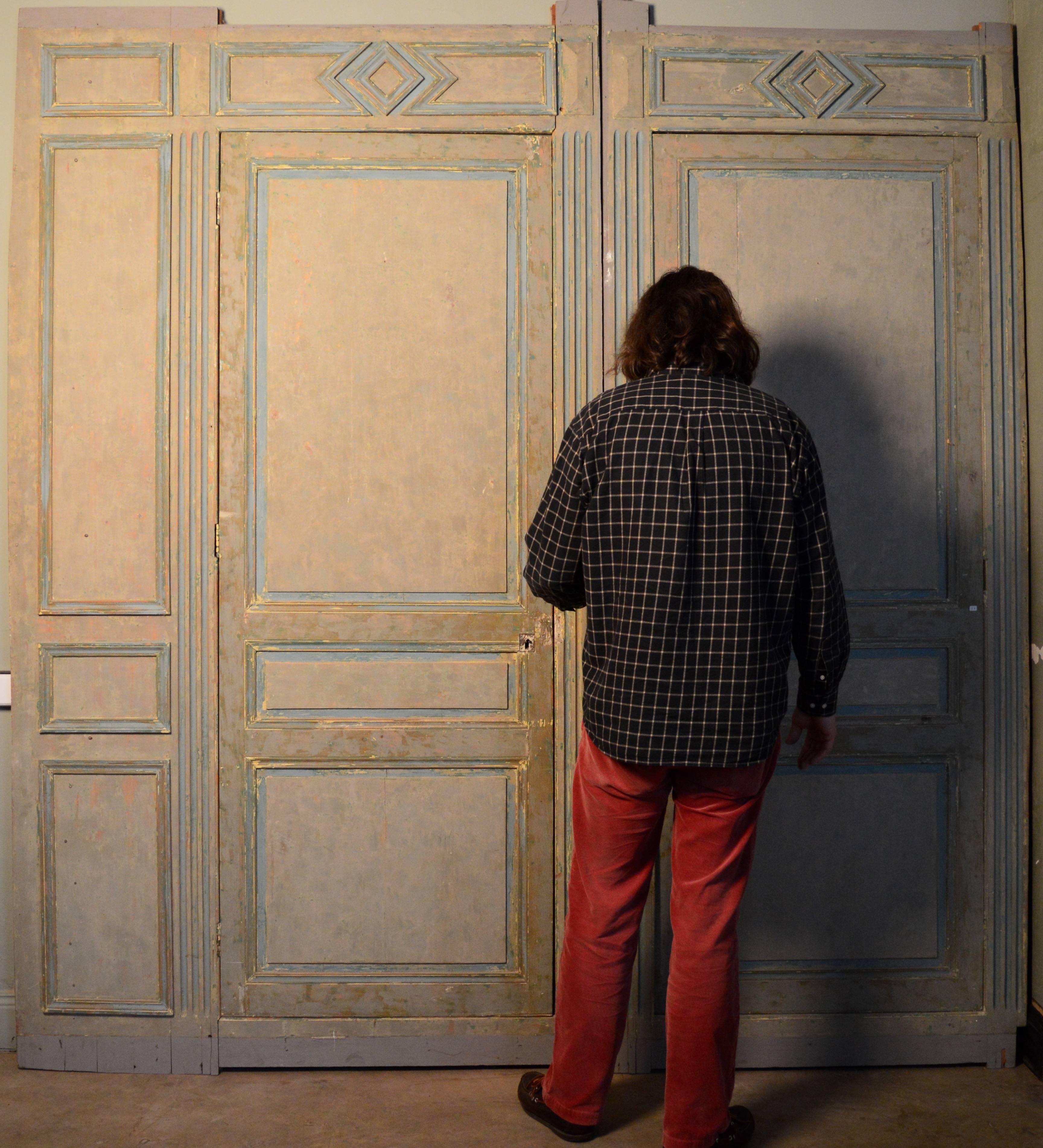 19th Century French Blue and White Painted Paneling With Two Doors For Sale 2