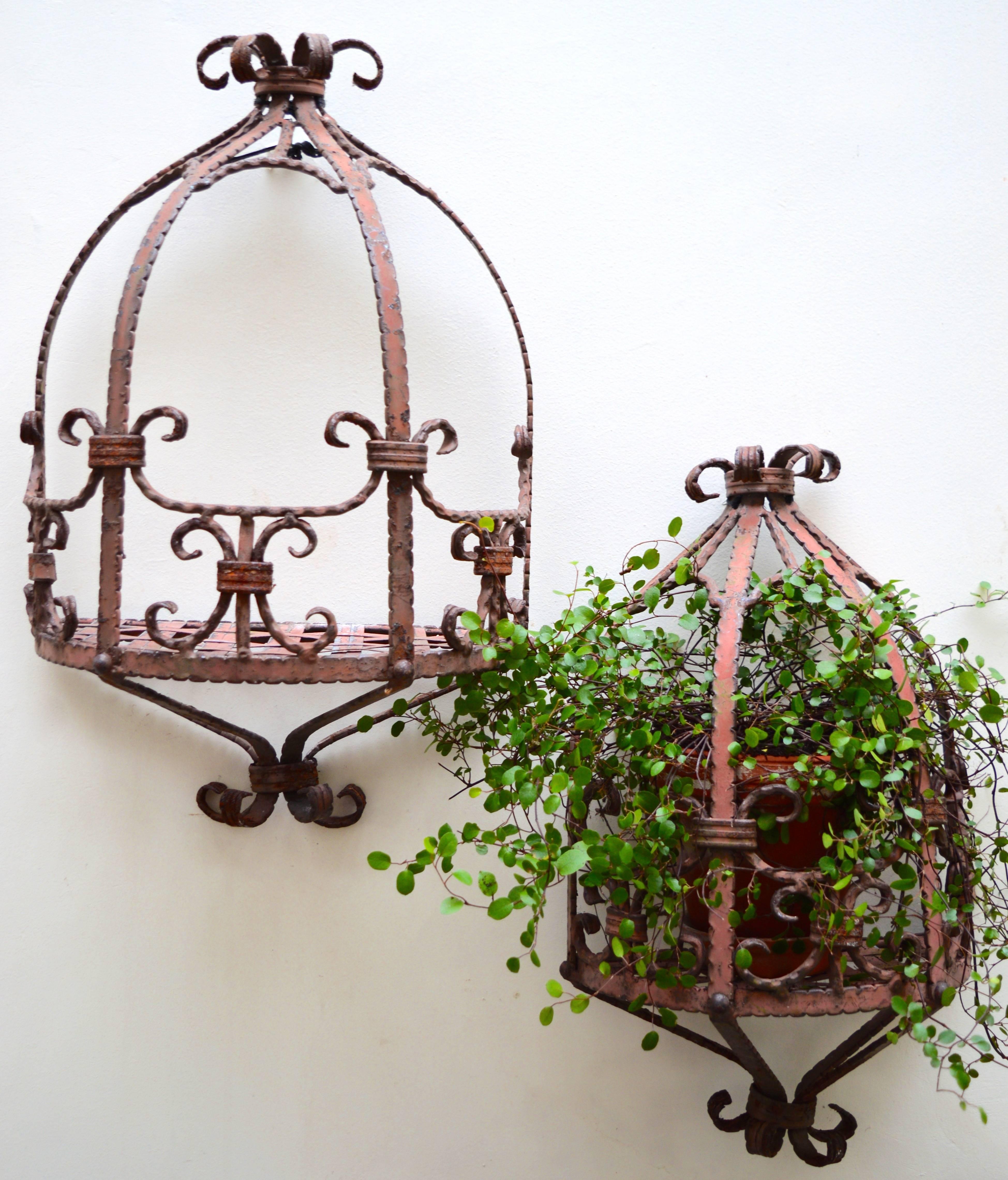 Baroque Two Wrought Iron Hanging Shelves or Plant Stands