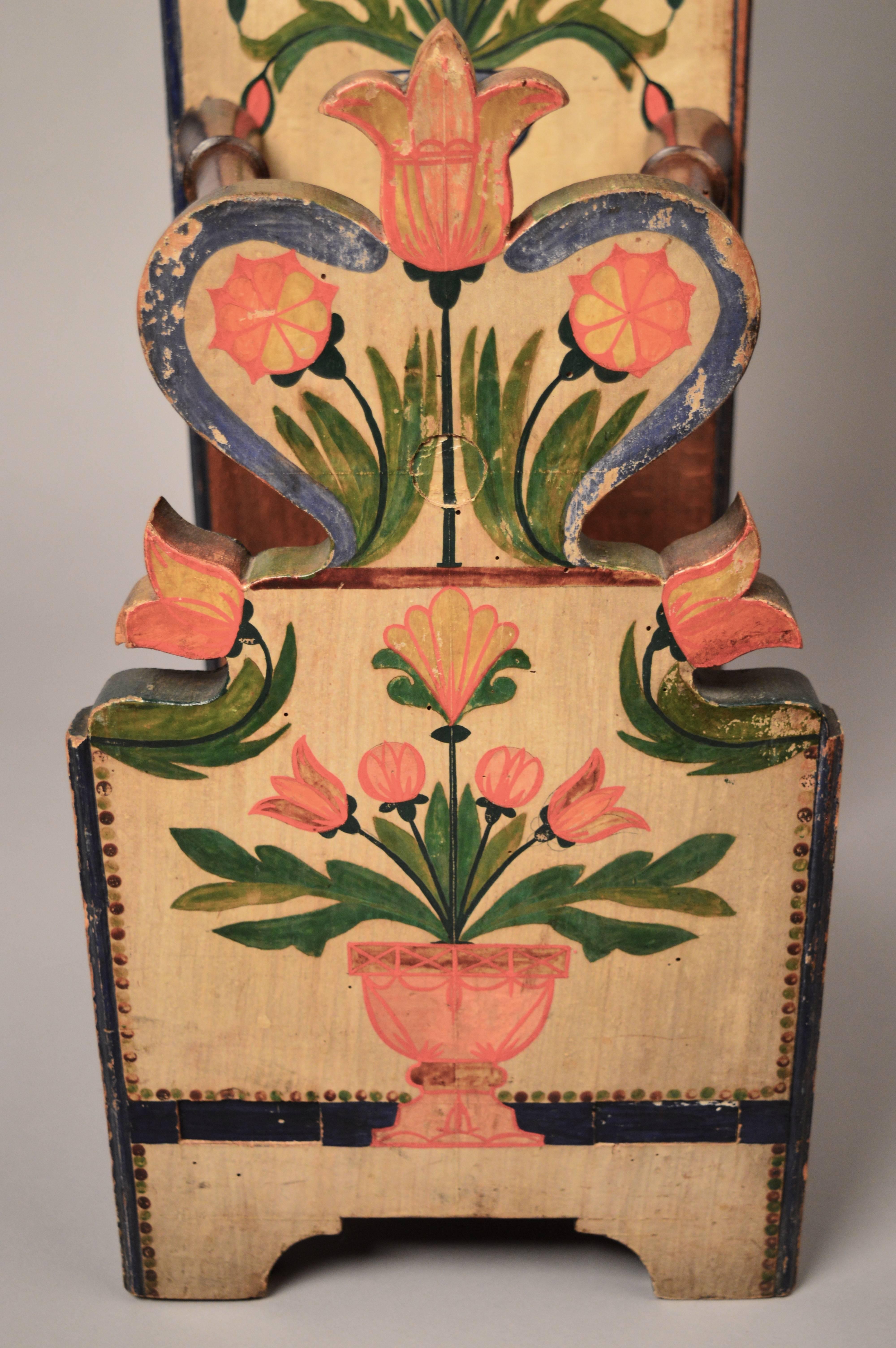 A most unusual bird form cane/umbrella stand attributed to the Frisian town of Hindelopen.
The original painted design contains the family name and the date of 1885.