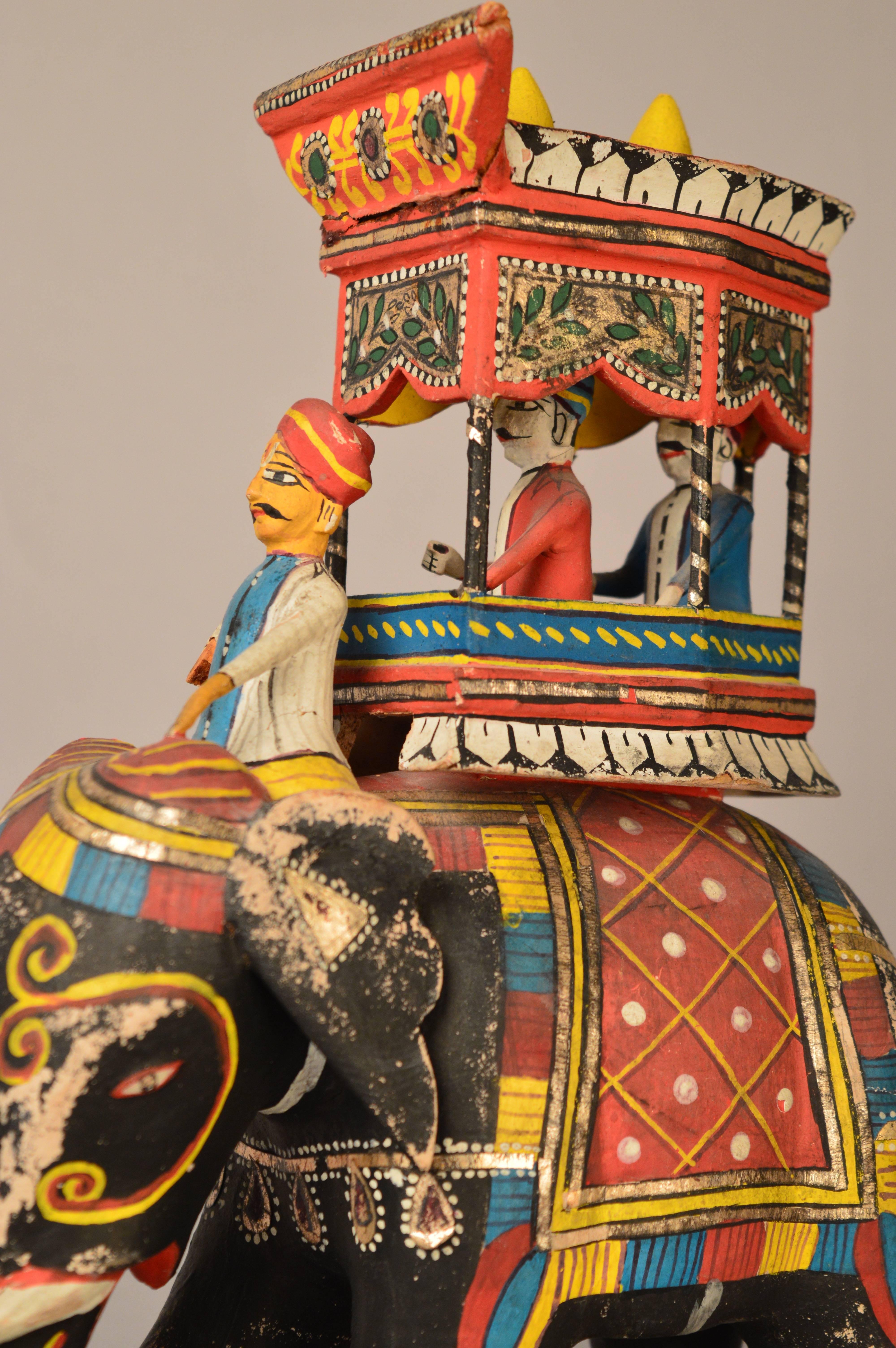 Carved Wood Statue, Toy of an Indian Elephant with Ambari, circa 1970 5