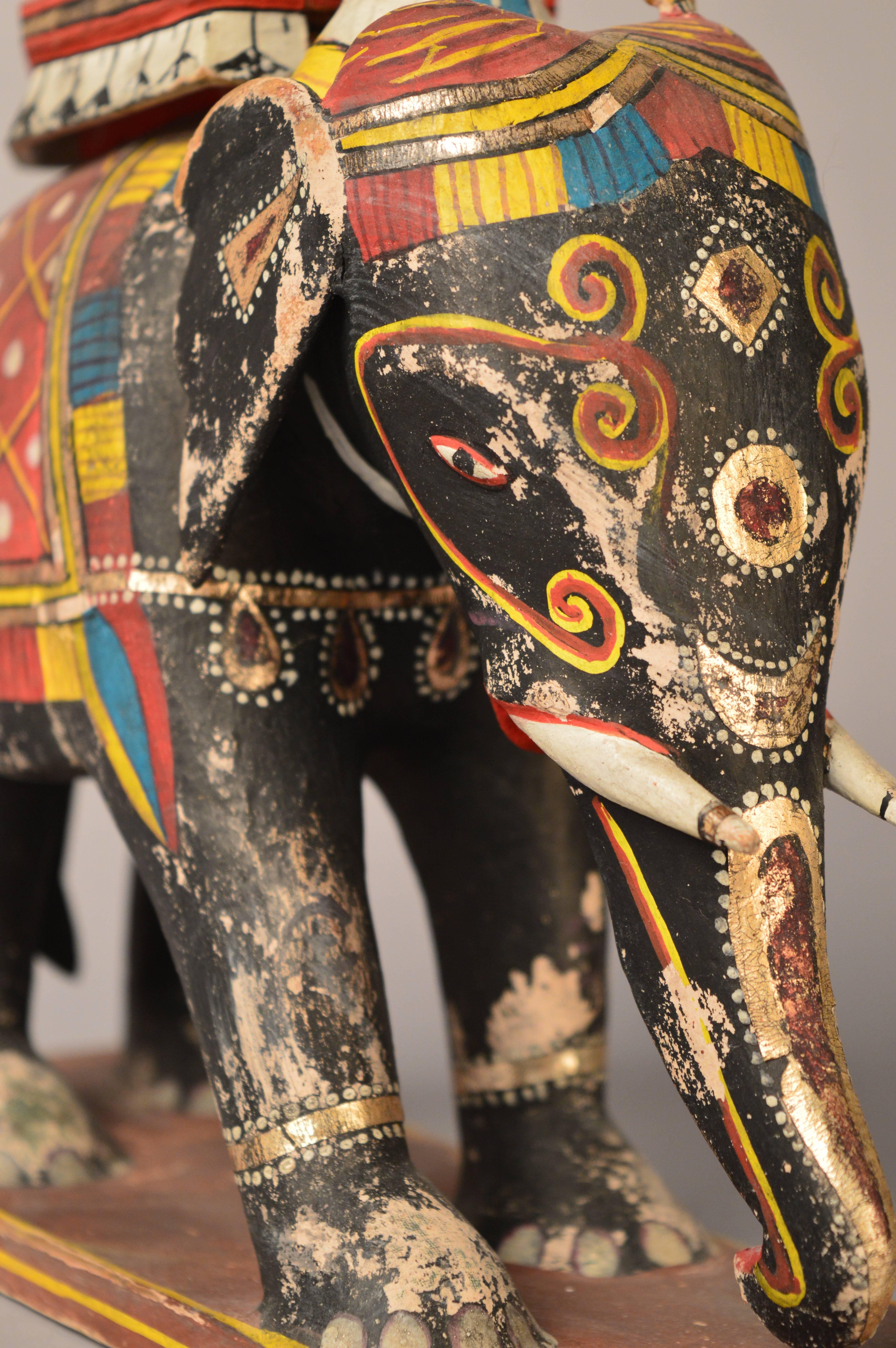 Carved Wood Statue, Toy of an Indian Elephant with Ambari, circa 1970 4
