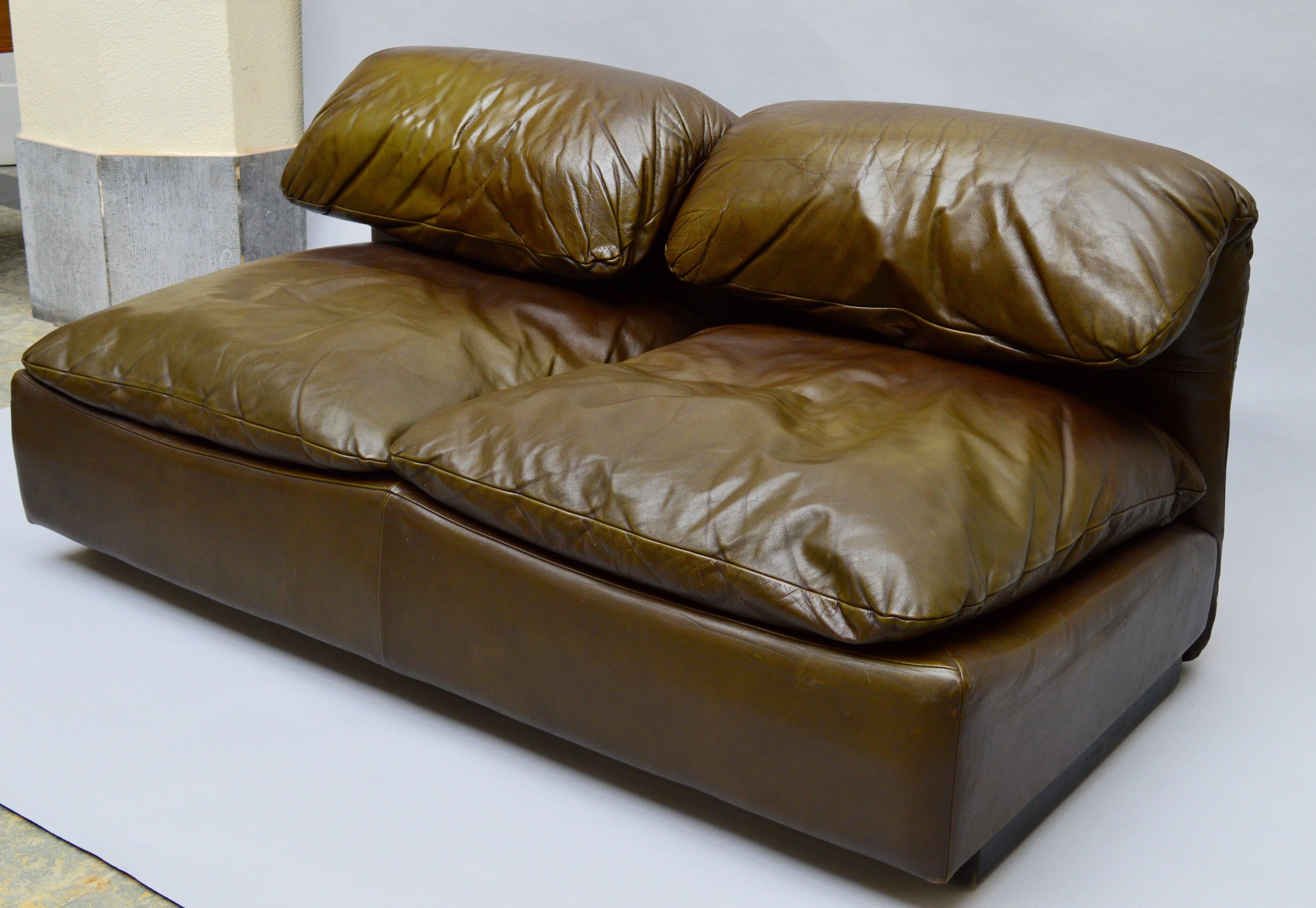 1970s Roche Bobois Leather Two-Seat Sofa 1
