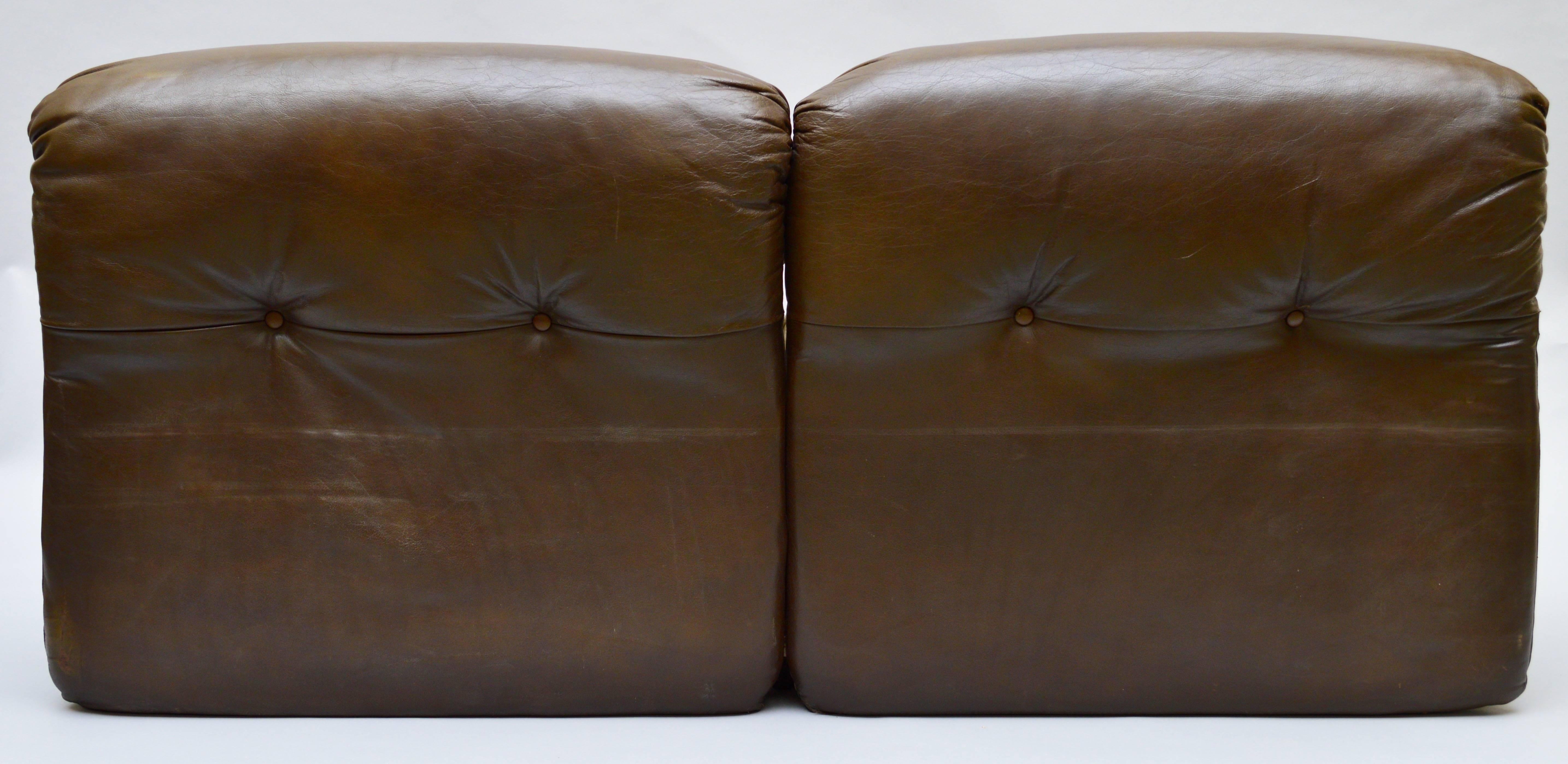 French 1970s Roche Bobois Leather Two-Seat Sofa