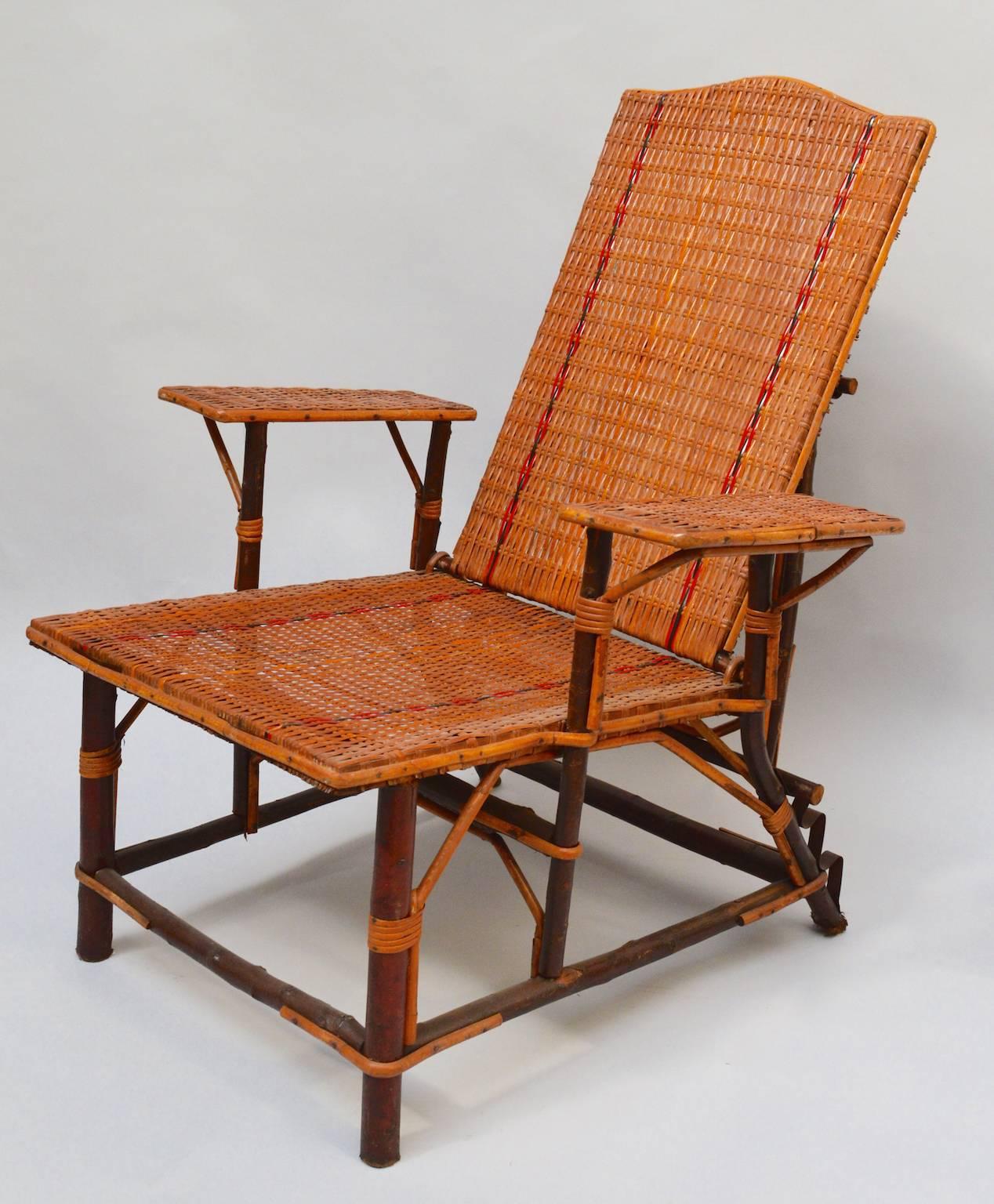 Art Deco Vintage French Woven Rattan and Wicker Lounge Chair