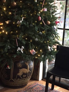 Large Chinese Yellow and Brown Glazed Earthenware Urn Planter