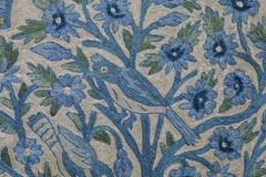 Silk Uzbekistan Suzani Crewelwork Blue and White "Tree of Life" Panel with Birds