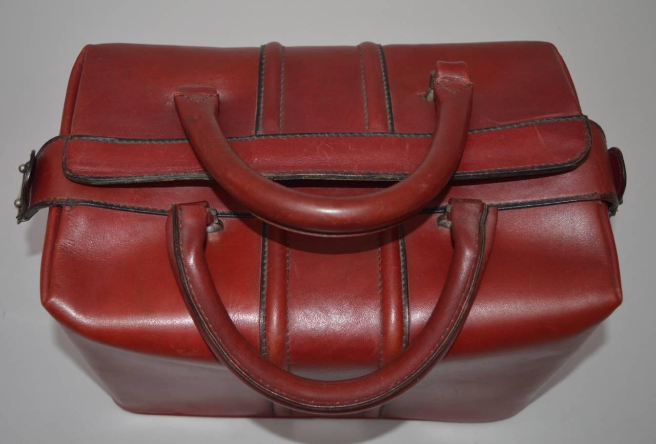 Vintage Italian Red Leather Satchel or Doctors Bag 2
