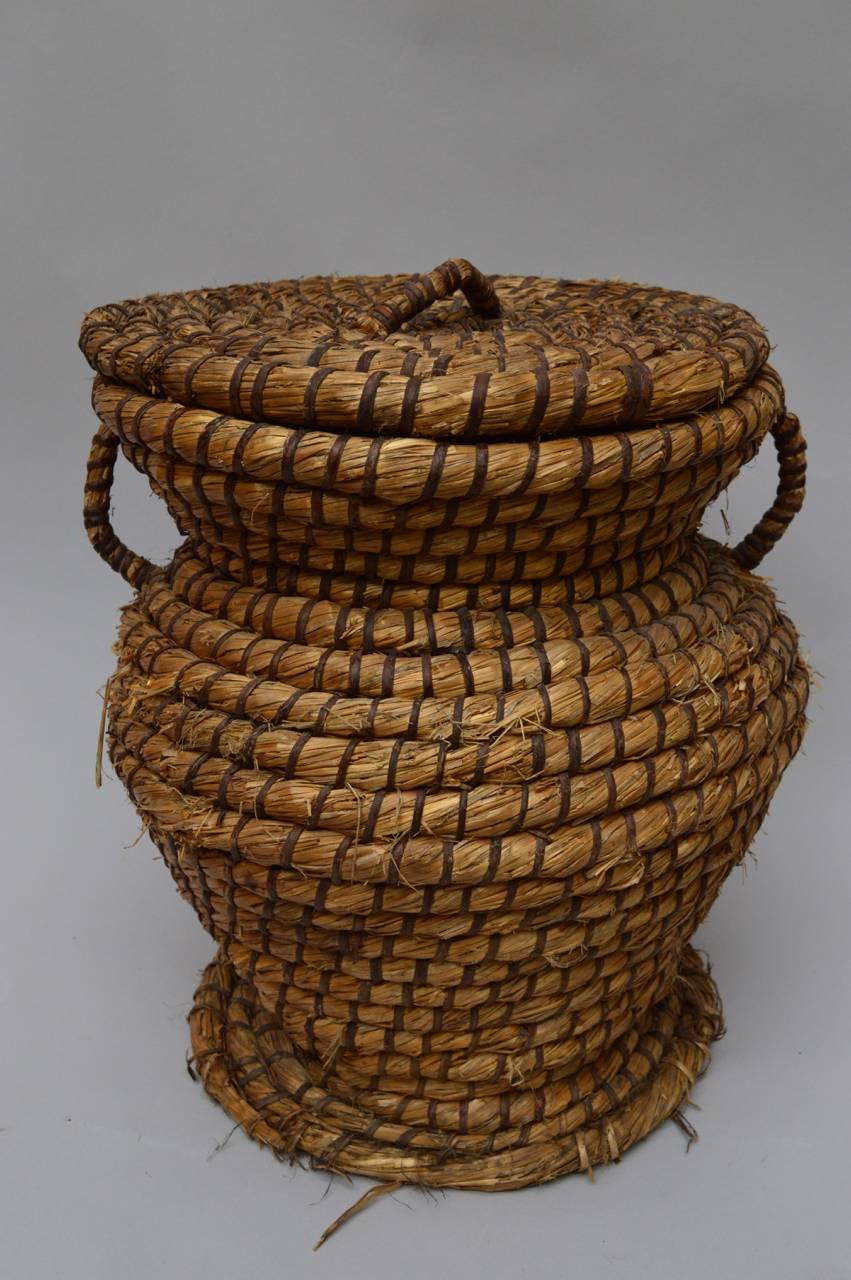Straw Two 19th Century English Lidded Farm Baskets