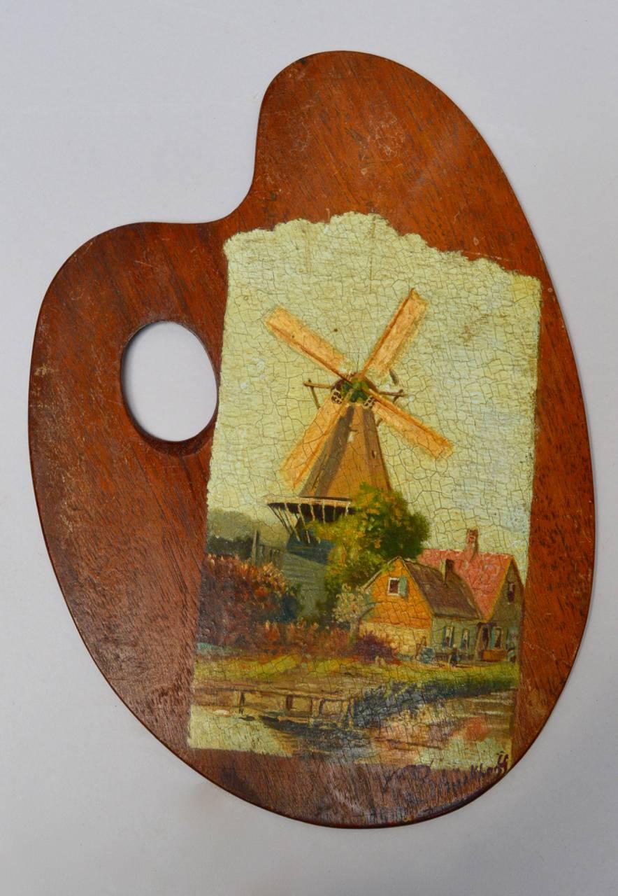 Northern German landscape paintings are painted on wood artist palettes. They are both signed and dated: W Struckhoff 1910.
Sold 