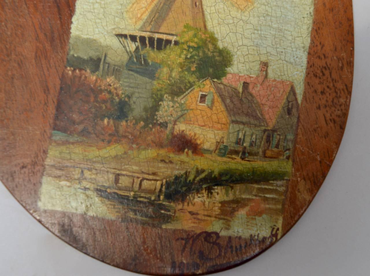 Folk Art Landscape Paintings Painted on Wood Artist Palettes Dated 1910 1
