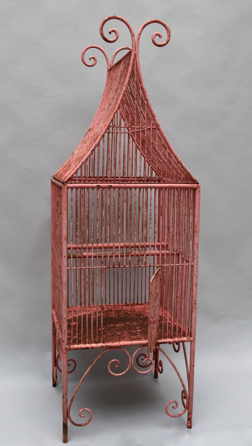 Large French 19th Century Wrought Iron Bird Cage in a Pagoda Shape For
