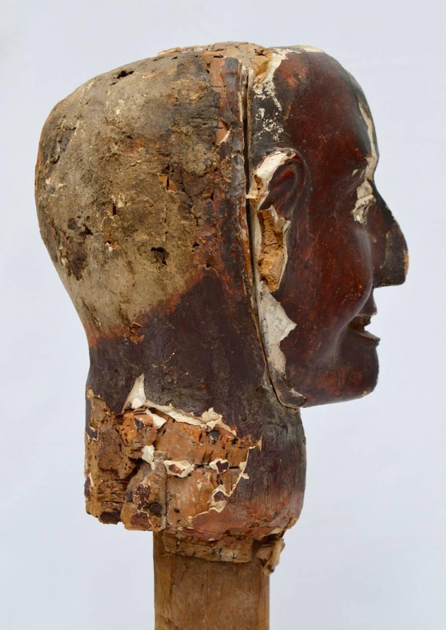 Folk Art Wood and Gesso Painted Head, Early 19th Century For Sale 1