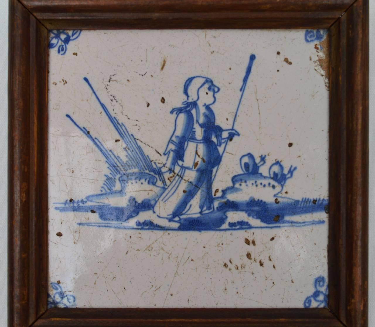 Group of Three 18th Century Blue and White Dutch Delft Tiles In Good Condition In Antwerp, BE