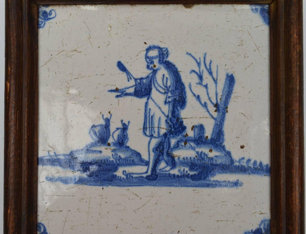 18th Century and Earlier Group of Three 18th Century Blue and White Dutch Delft Tiles