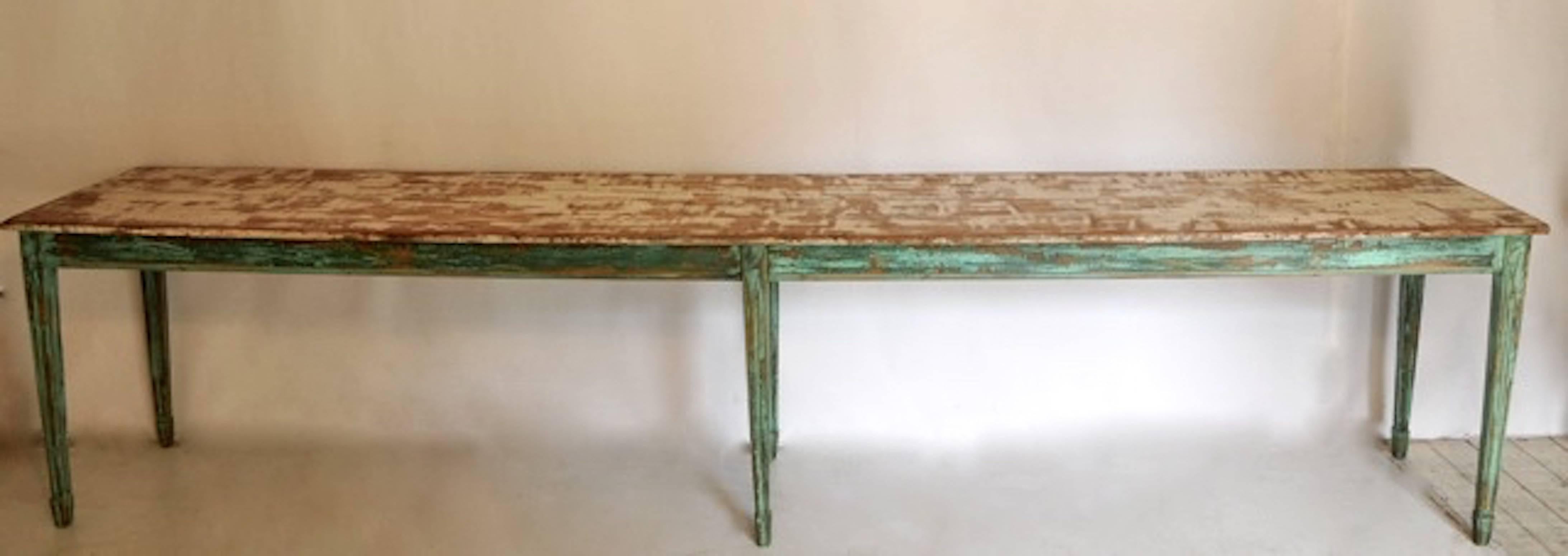 Pair of Long French Painted Farm Tables or Hall Tables In Good Condition In Antwerp, BE