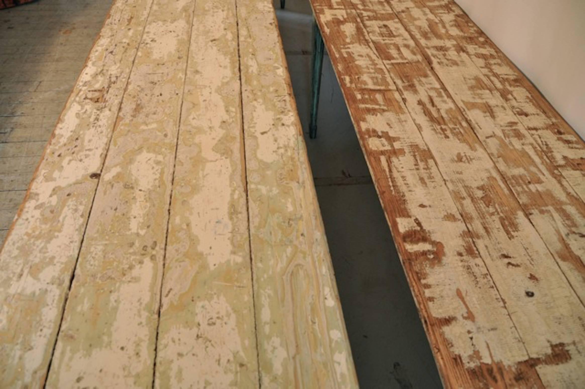 Pair of Long French Painted Farm Tables or Hall Tables 2