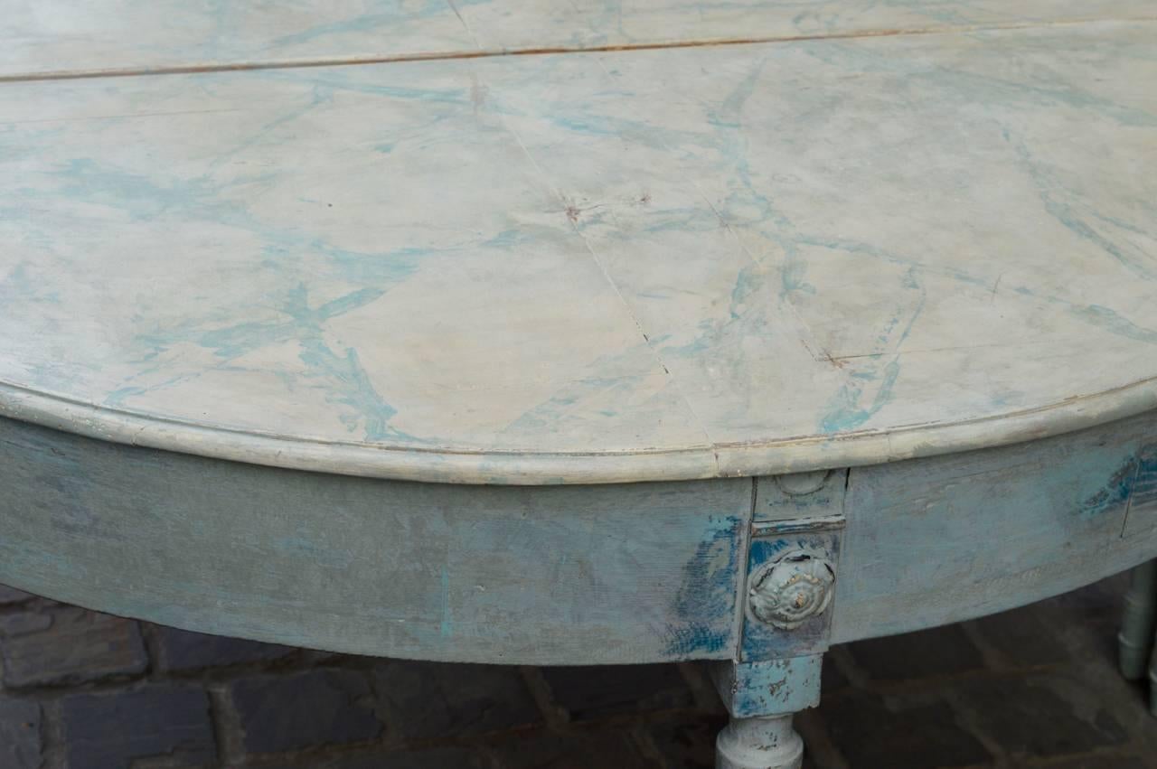 Large Pair of Painted 19th Century Swedish Demilune Tables For Sale 1