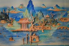 Vintage Chinese Carved Cork Diorama, 1930s Hong Kong