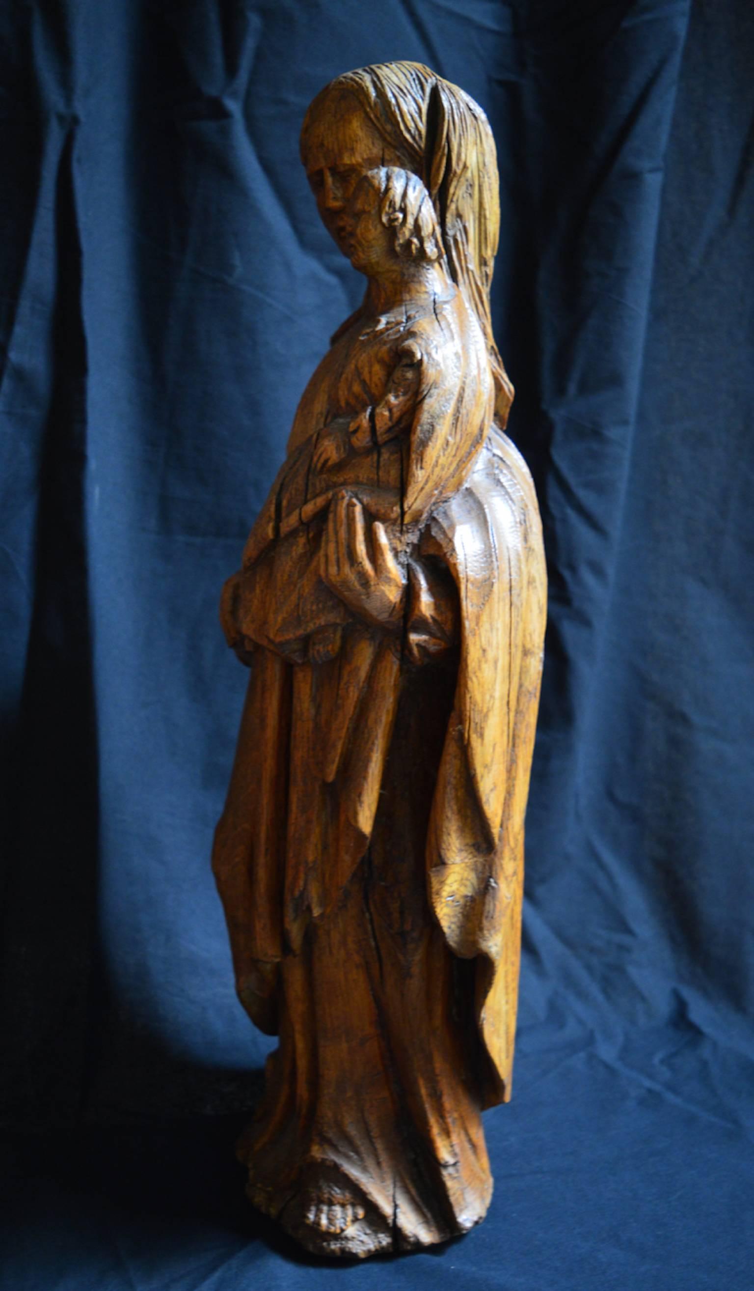 18th Century Italian Carved Oak Madonna Statue 1