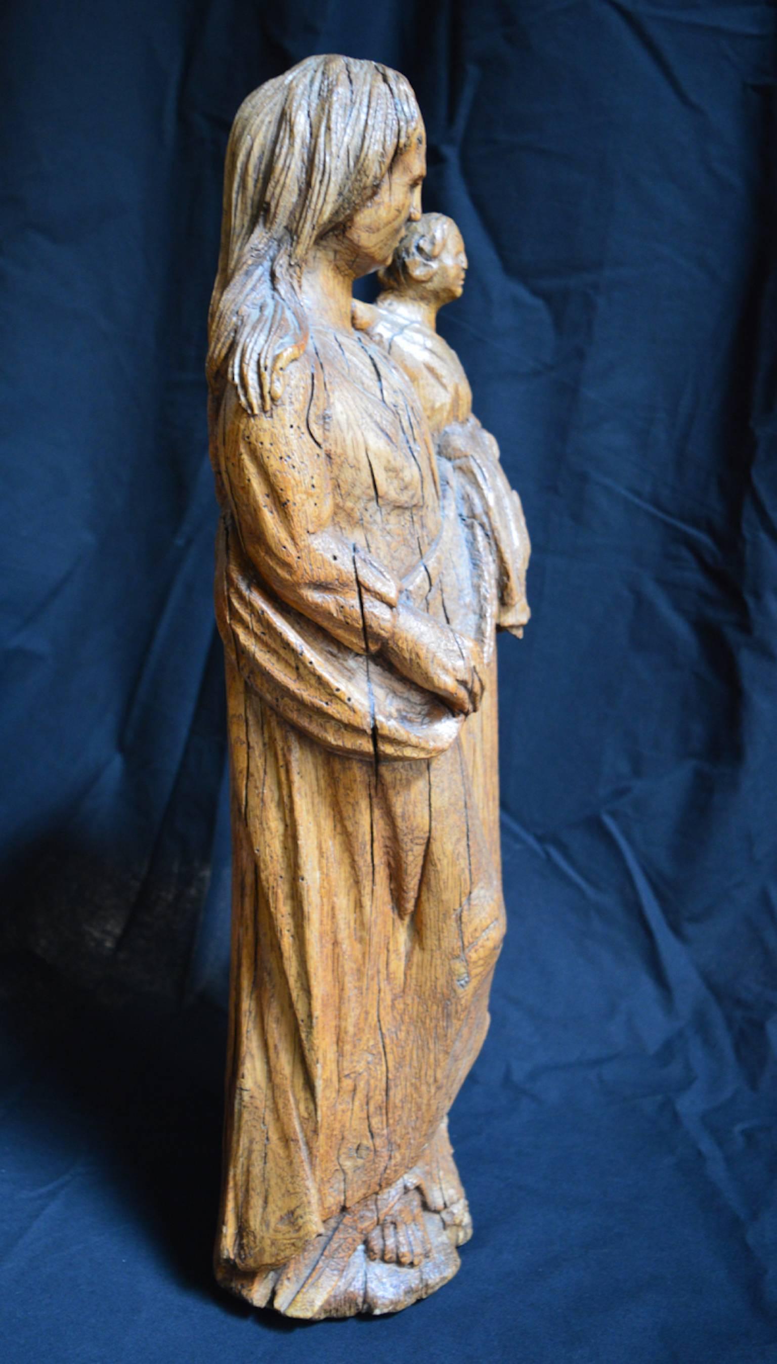 18th Century Italian Carved Oak Madonna Statue 2