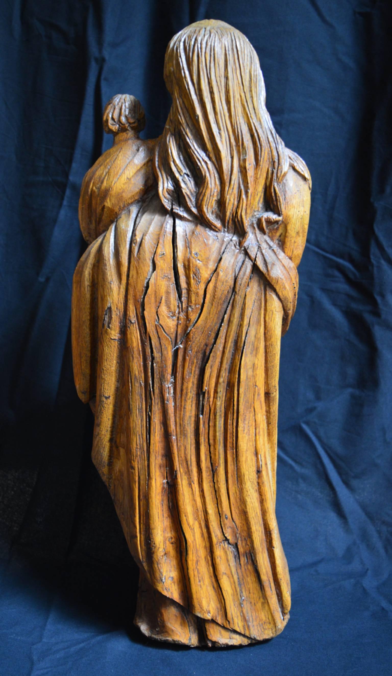 18th Century Italian Carved Oak Madonna Statue 3