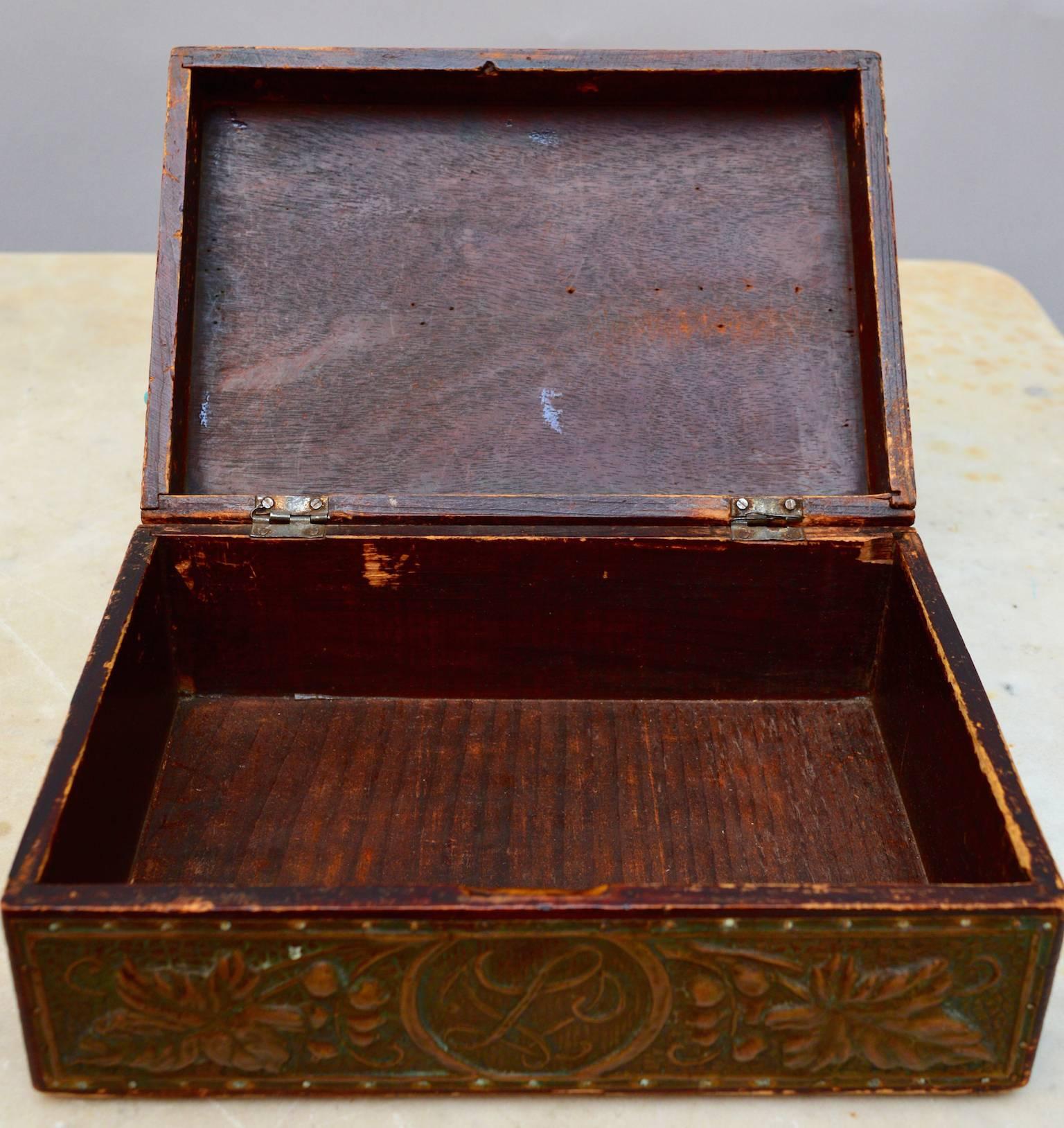 19th Century Belgian Art Nouveau Embossed Copper Box, circa 1900