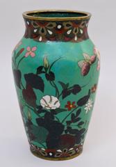 Antique Meiji Period Japanese Green Cloisonné Vase