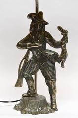 Vintage Dutch Bronze Statue Lamp of a Hunter