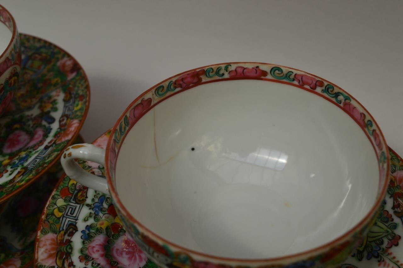 Chinese Porcelain Rose Medallion Set of Tea Cups and Espresso Cups 1