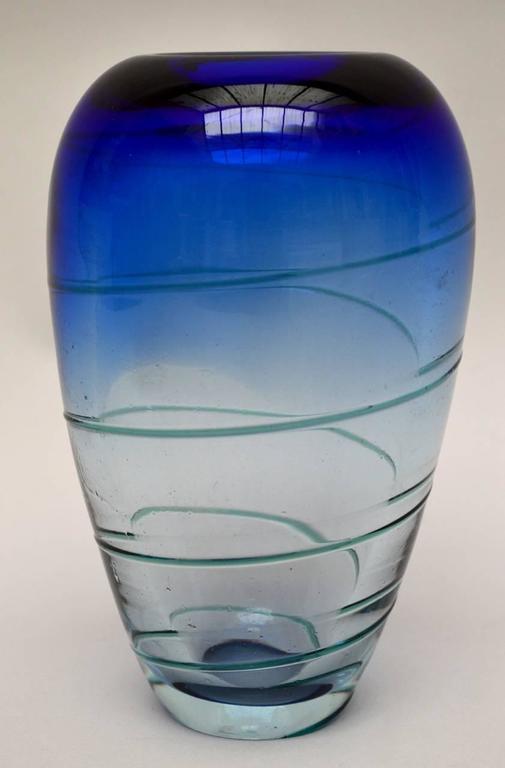 Sensual German Blue Swirl Glass Vase Made by Deru Design For Sale at